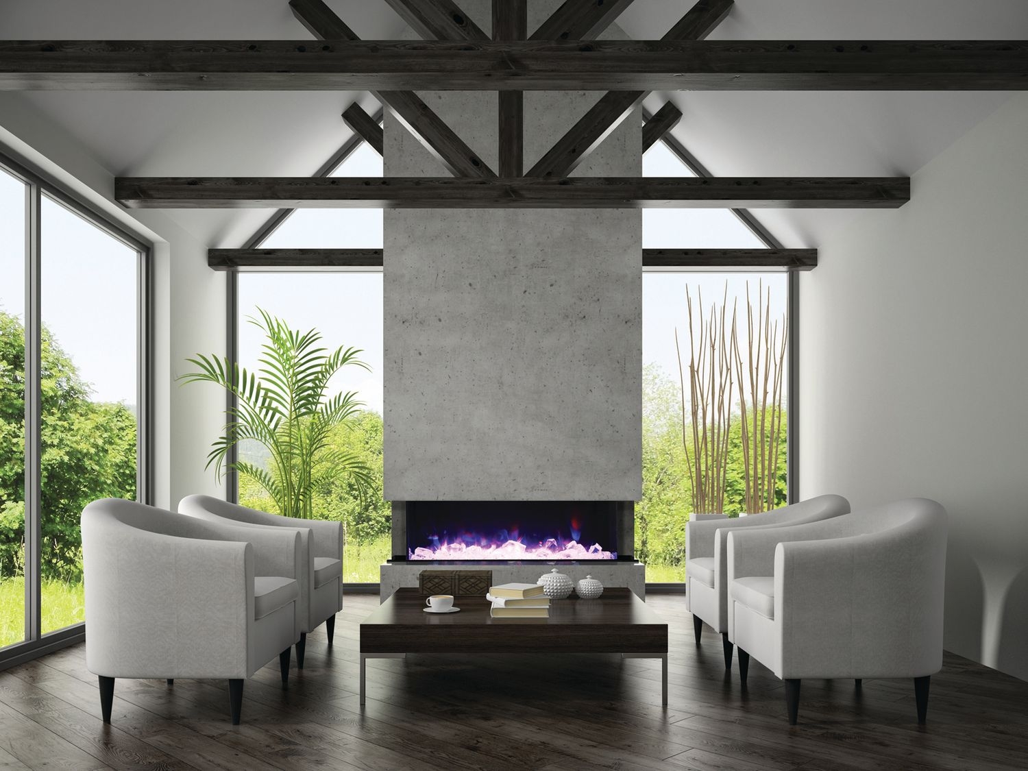Tru View 3-Sided Glass Electric Fireplace, Appliance Depth 14 1/4"