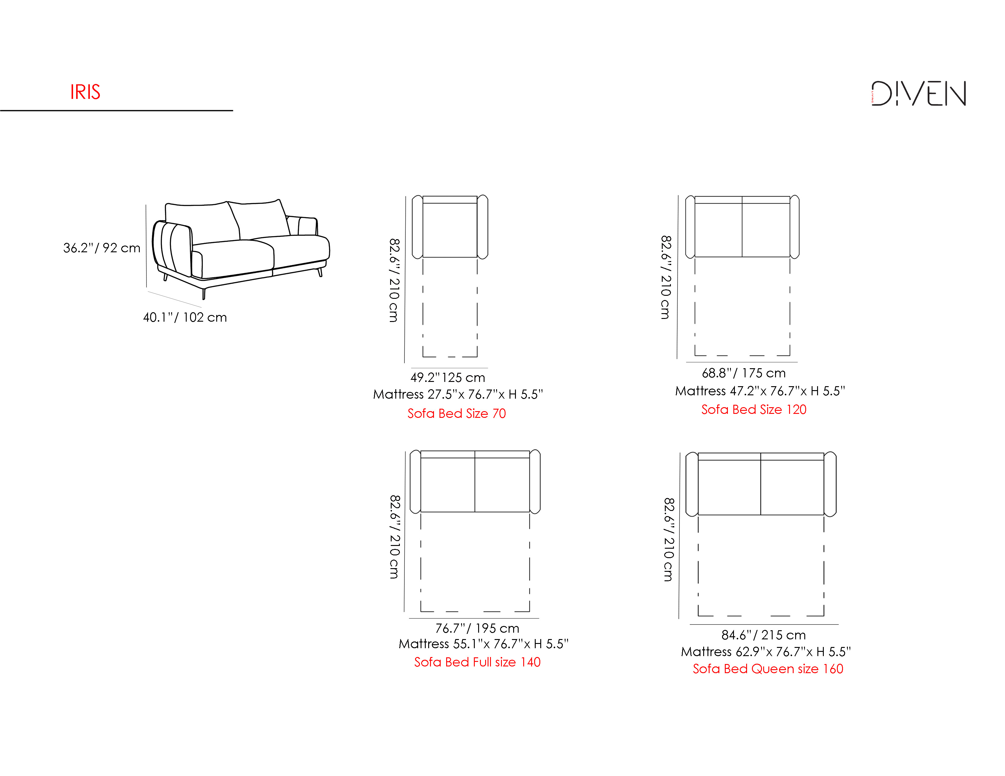 Iris Leather Convertible Sofabed Customizable