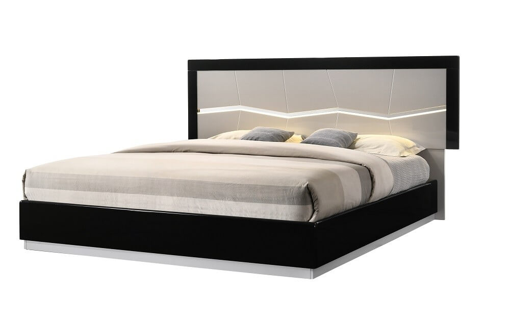 Turin Modern Lacquer LED King Size Panel Bed