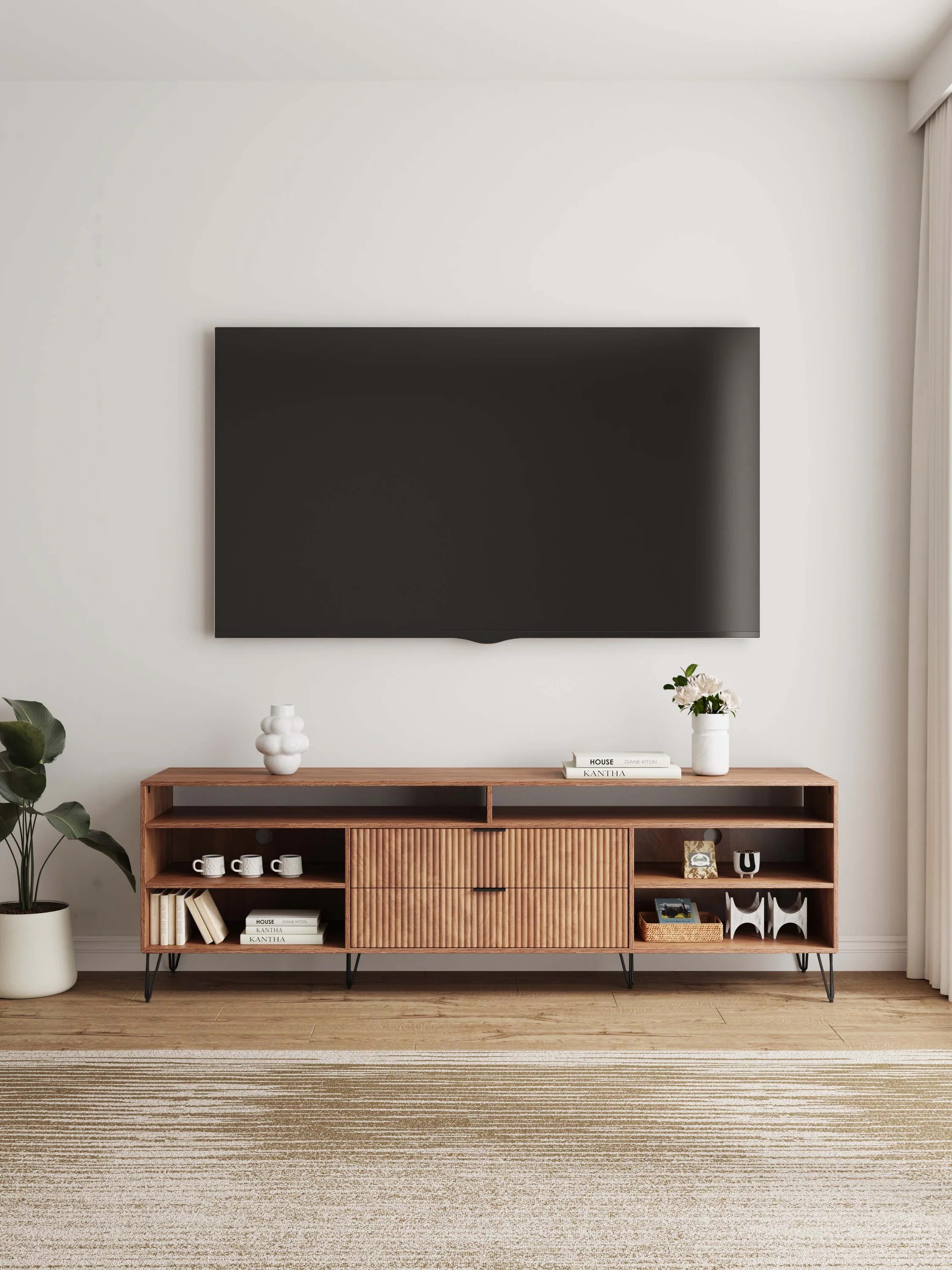 DUMBO 85-inch TV Stand w/6 Shelves & 2 Drawers 