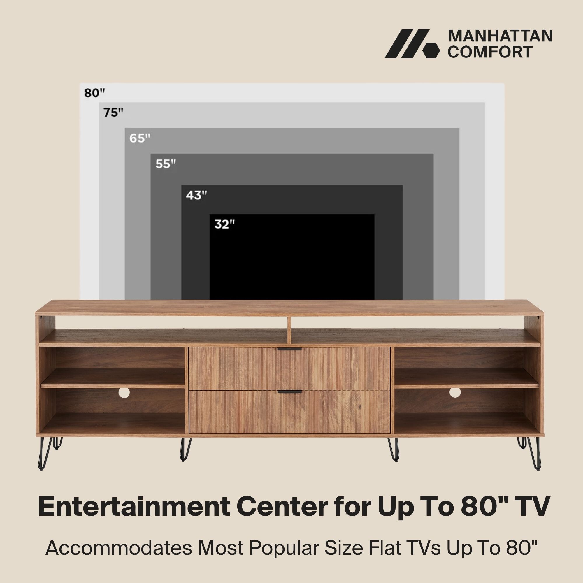 DUMBO 85-inch TV Stand w/6 Shelves & 2 Drawers 
