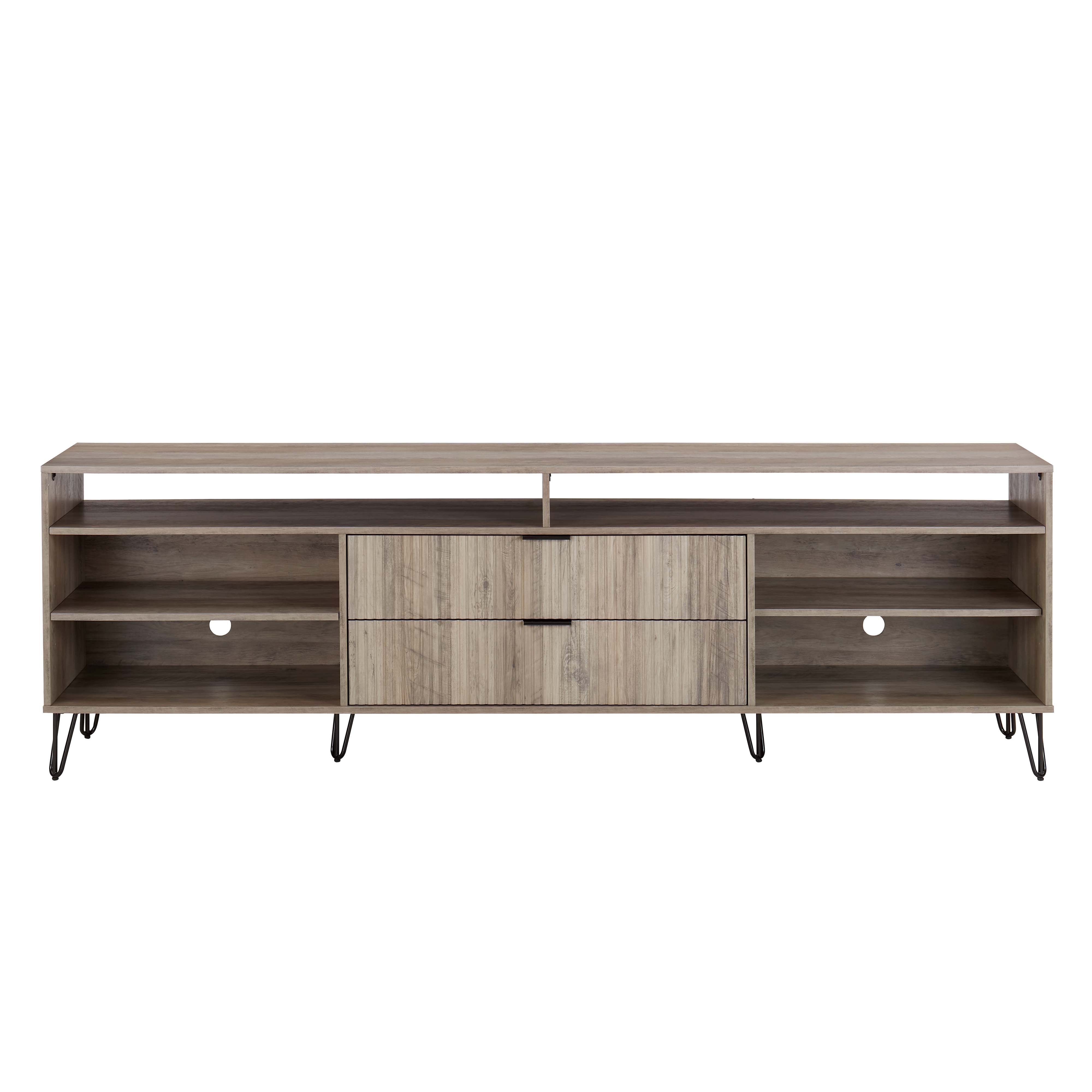 DUMBO 85-inch TV Stand w/6 Shelves & 2 Drawers 