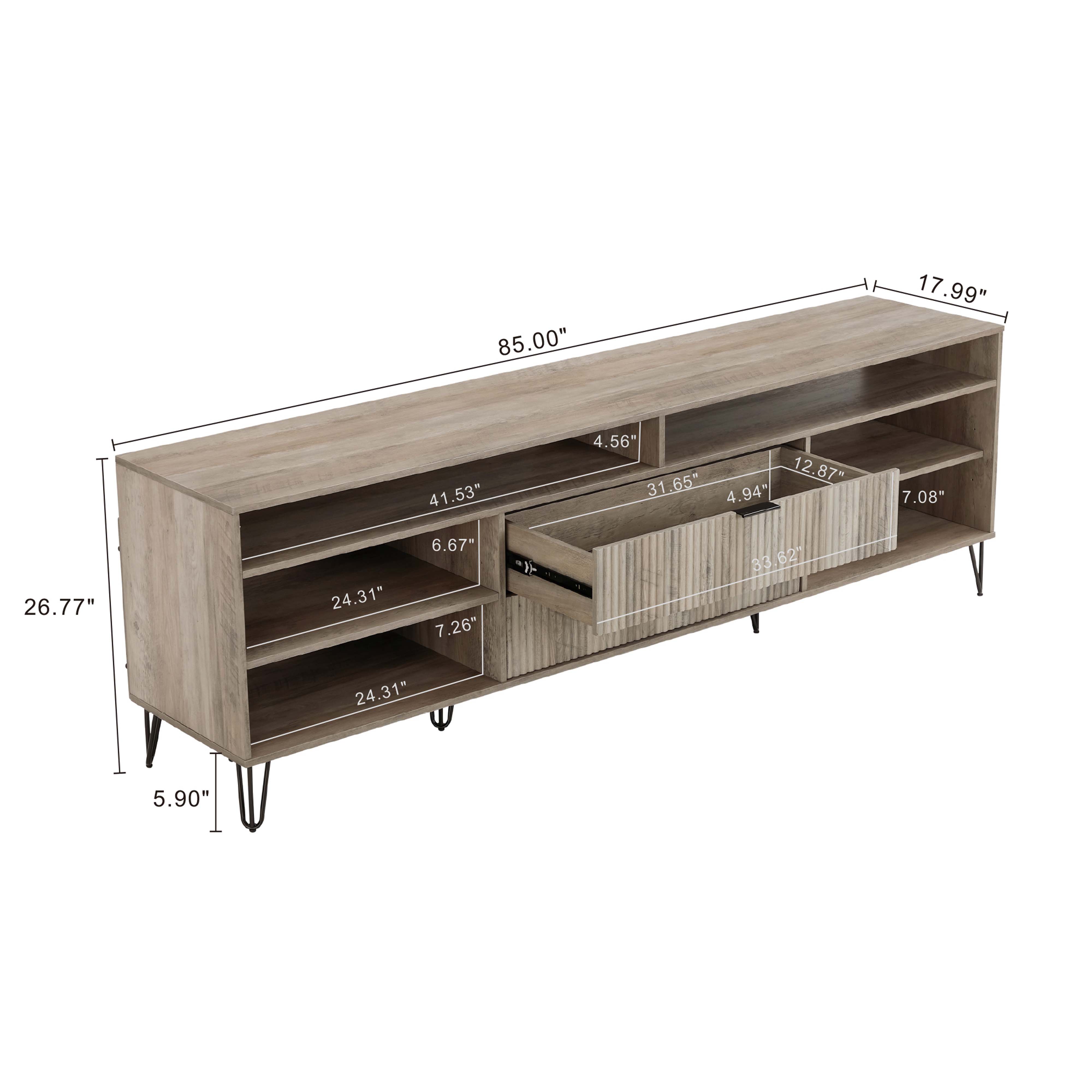 DUMBO 85-inch TV Stand w/6 Shelves & 2 Drawers 