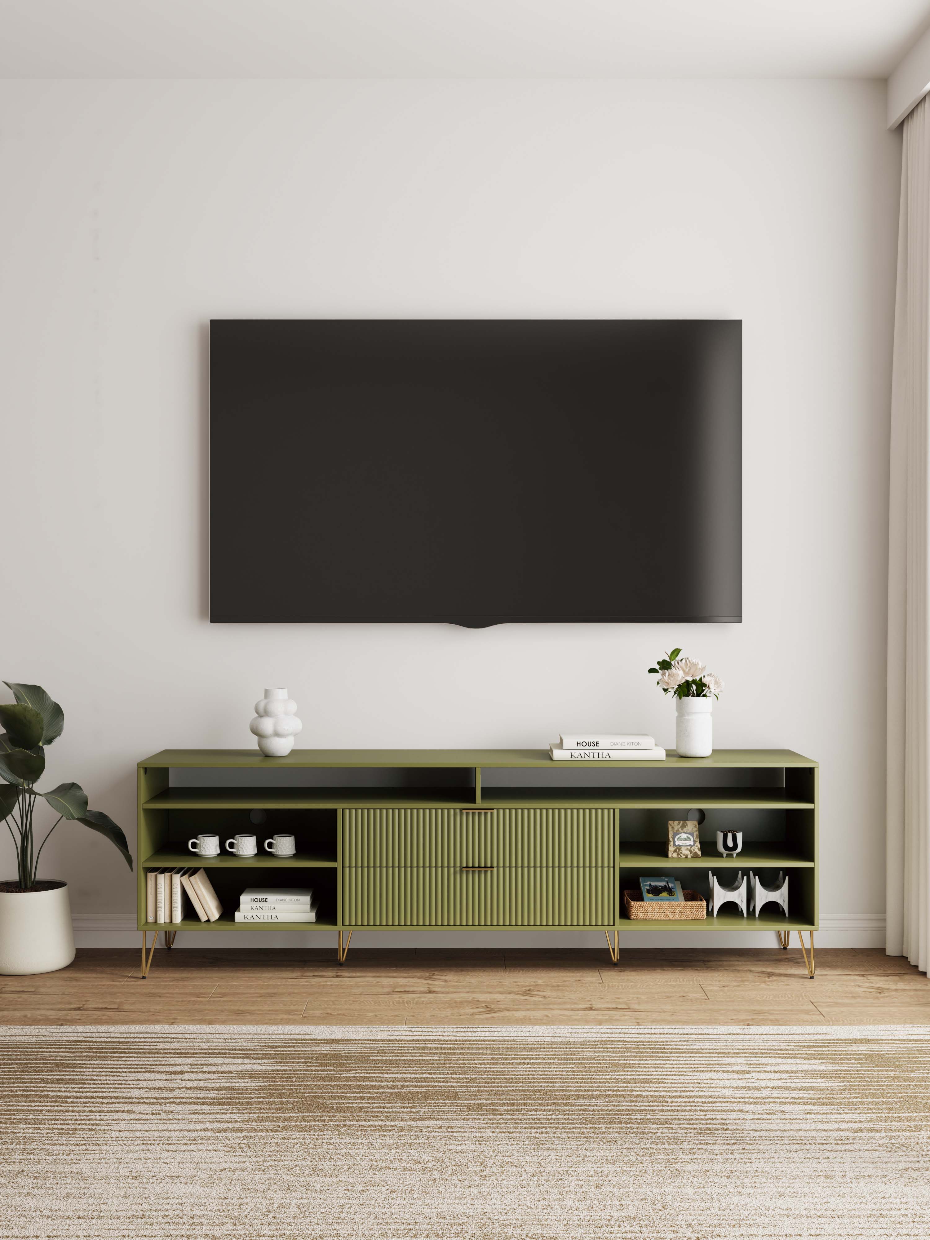 DUMBO 85-inch TV Stand w/6 Shelves & 2 Drawers 