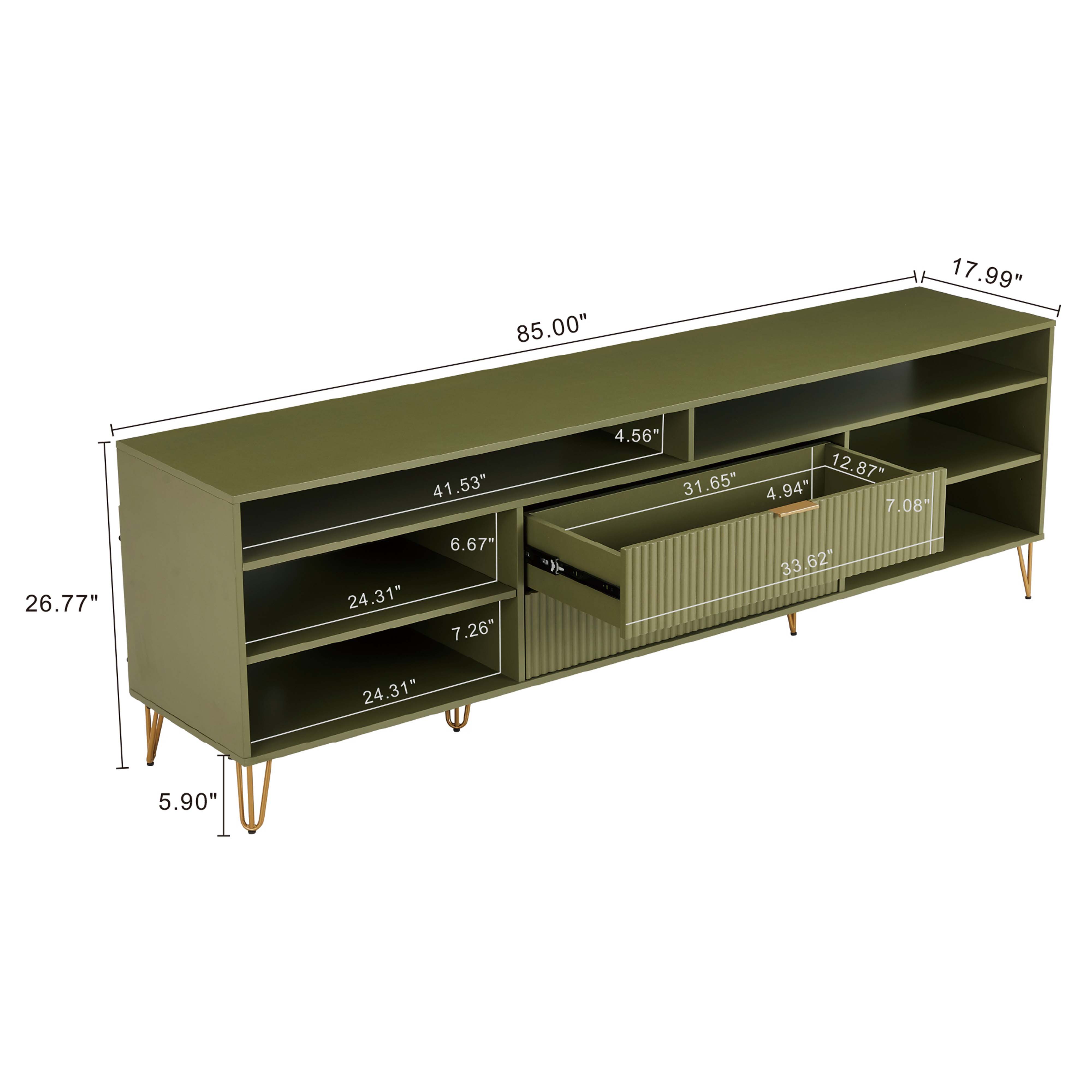 DUMBO 85-inch TV Stand w/6 Shelves & 2 Drawers 
