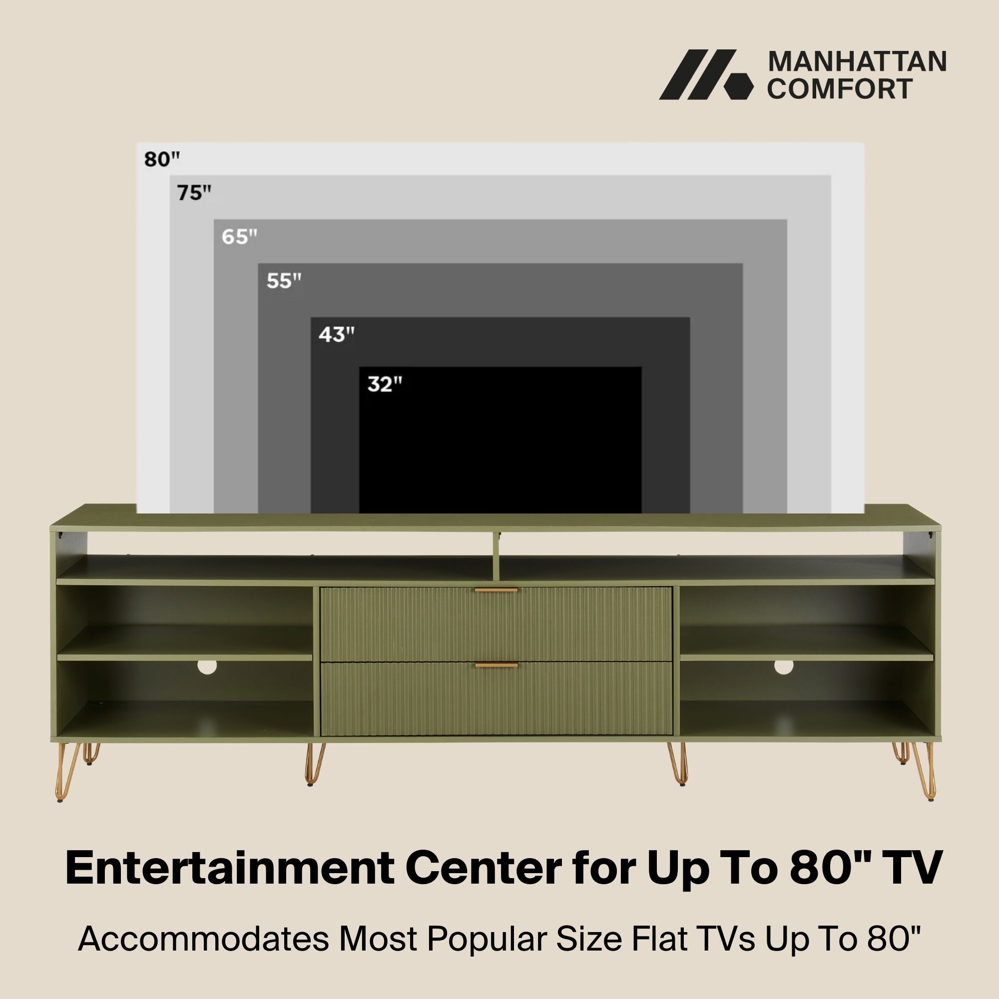 DUMBO 85-inch TV Stand w/6 Shelves & 2 Drawers 