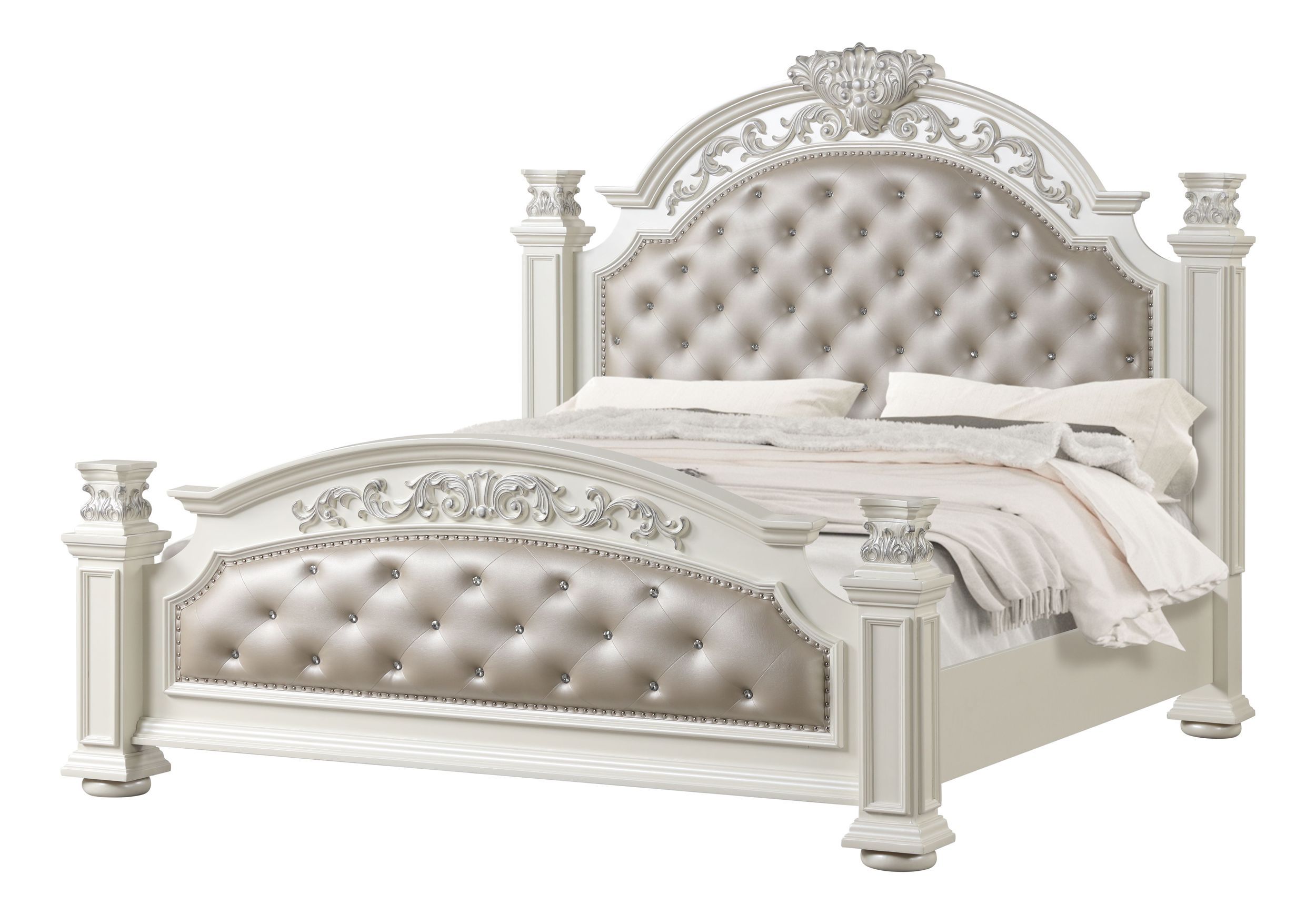 Platinum Bedroom Set with Faux Leather Upholstered Headboard & Footboard
