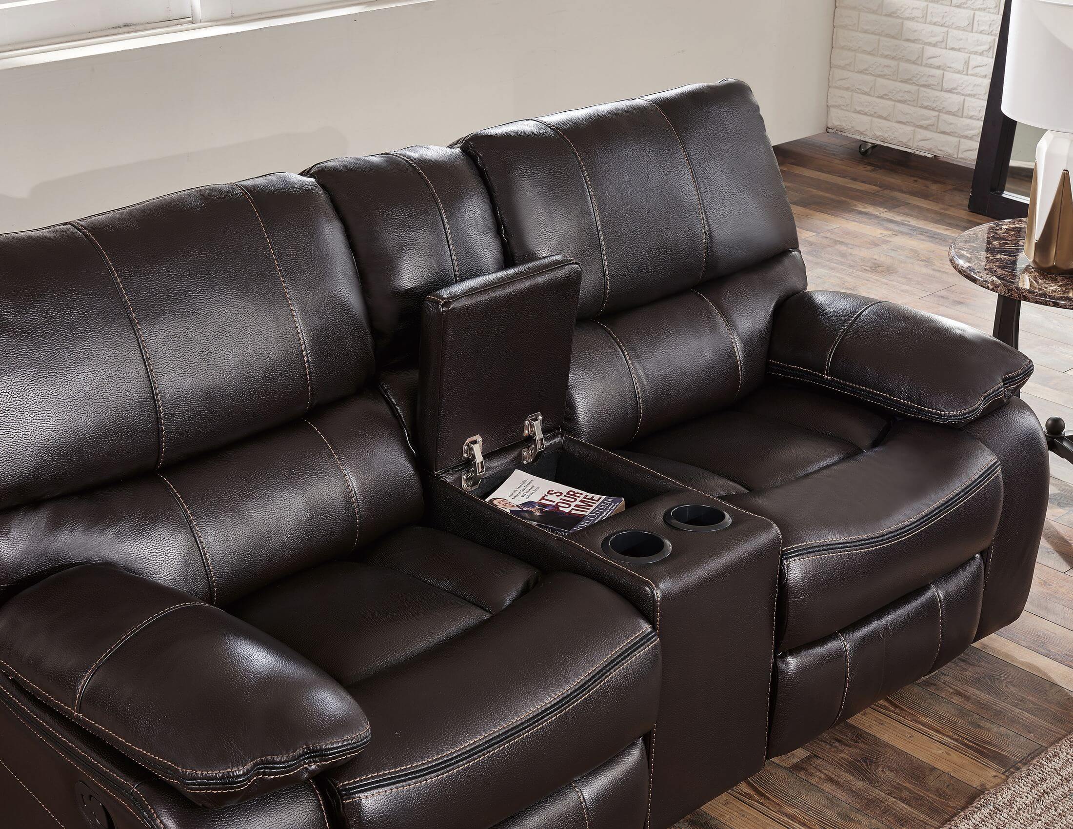 U0040 Leather Air Console Reclining Loveseat