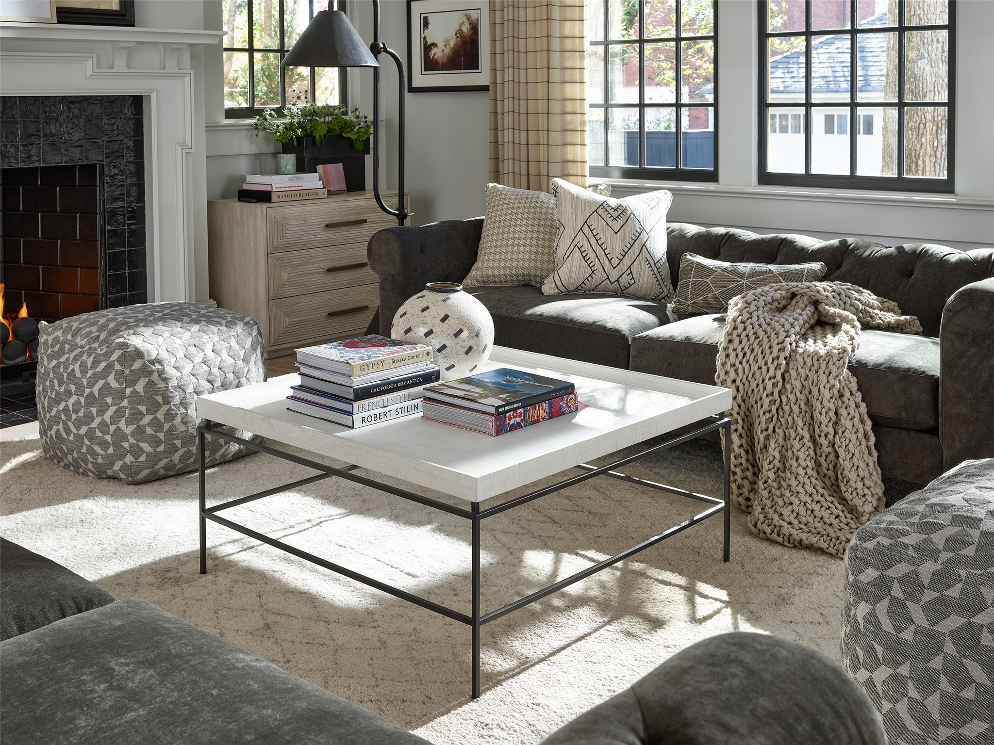 Galen Wood/Metal Sqaure Coffee Table