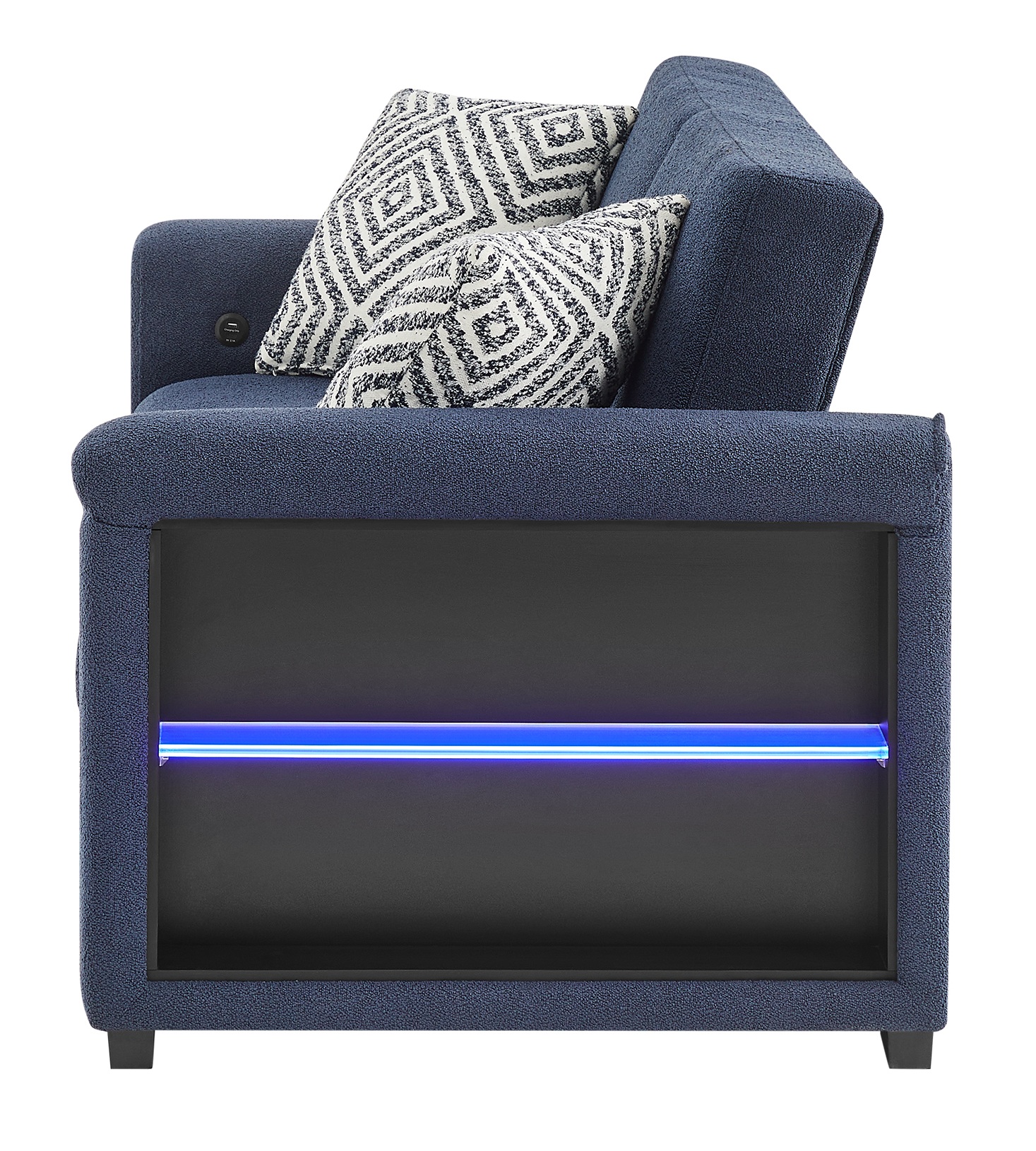 U0211 Pull-Out Fabric Sofa Bed with LED Acrylic Shelves & Speakers