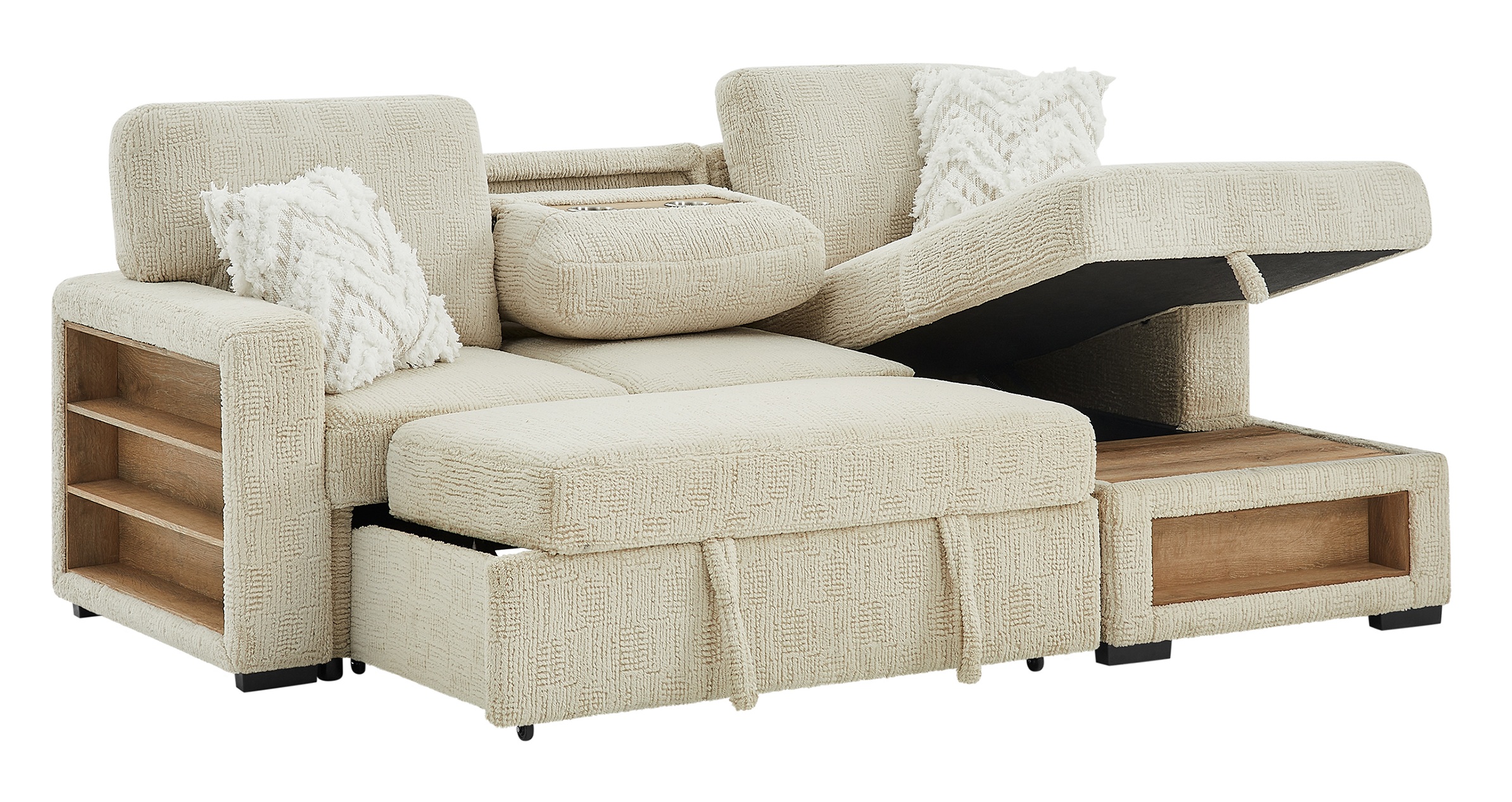 U0222 Storage Pull Out Sectional Sofa Bed with Speaker