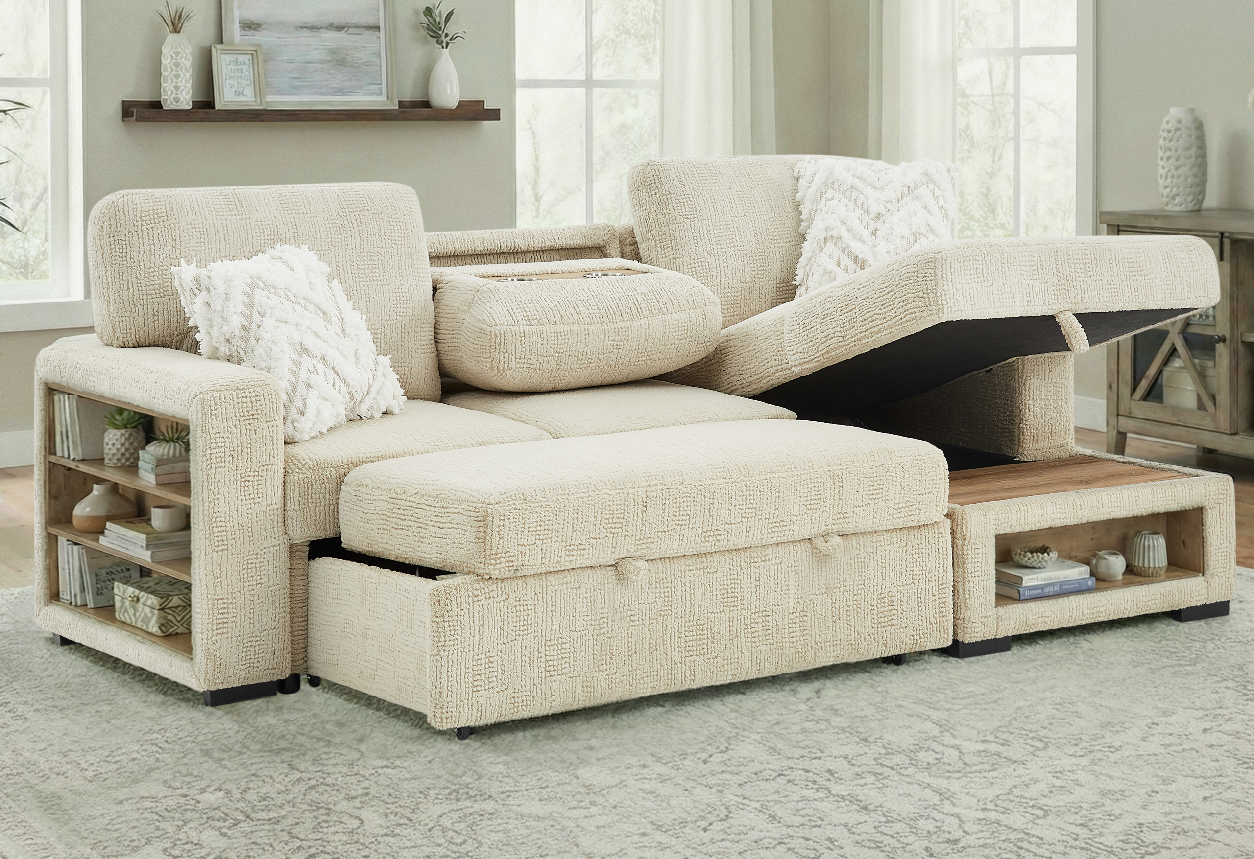 U0222 Storage Pull Out Sectional Sofa Bed with Speaker