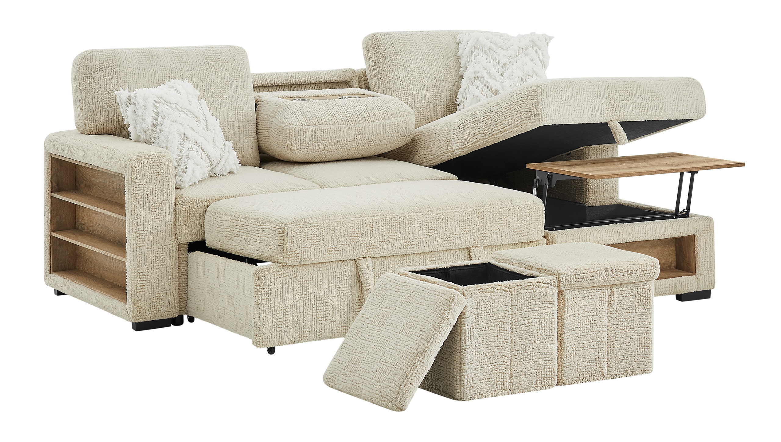 U0222 Storage Pull Out Sectional Sofa Bed with Speaker