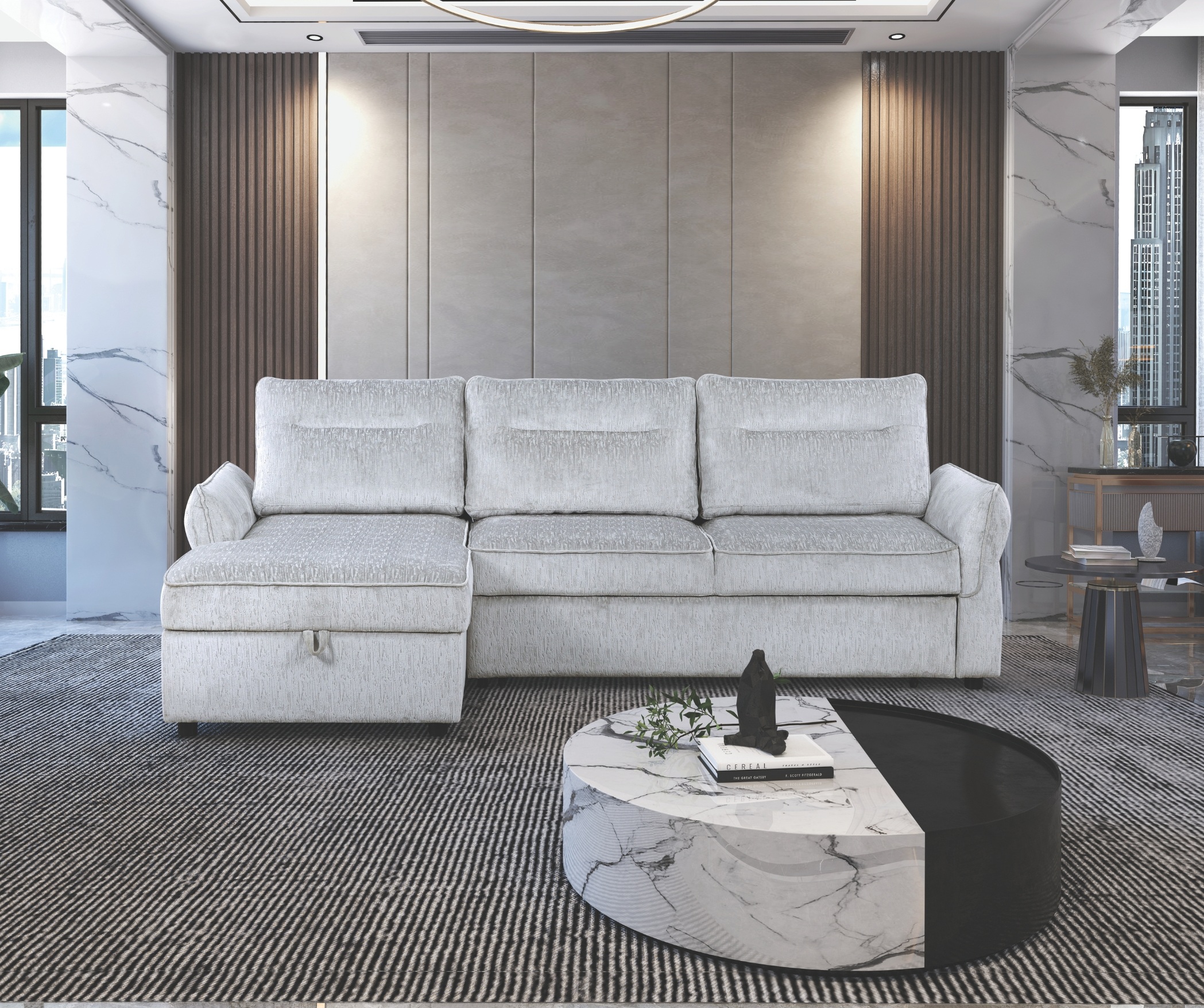 U0301 Fabric Pull Out Sectional Sofa Bed