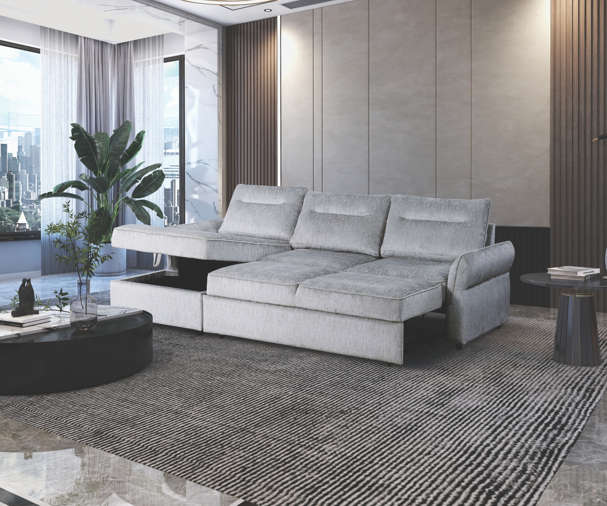 U0301 Fabric Pull Out Sectional Sofa Bed