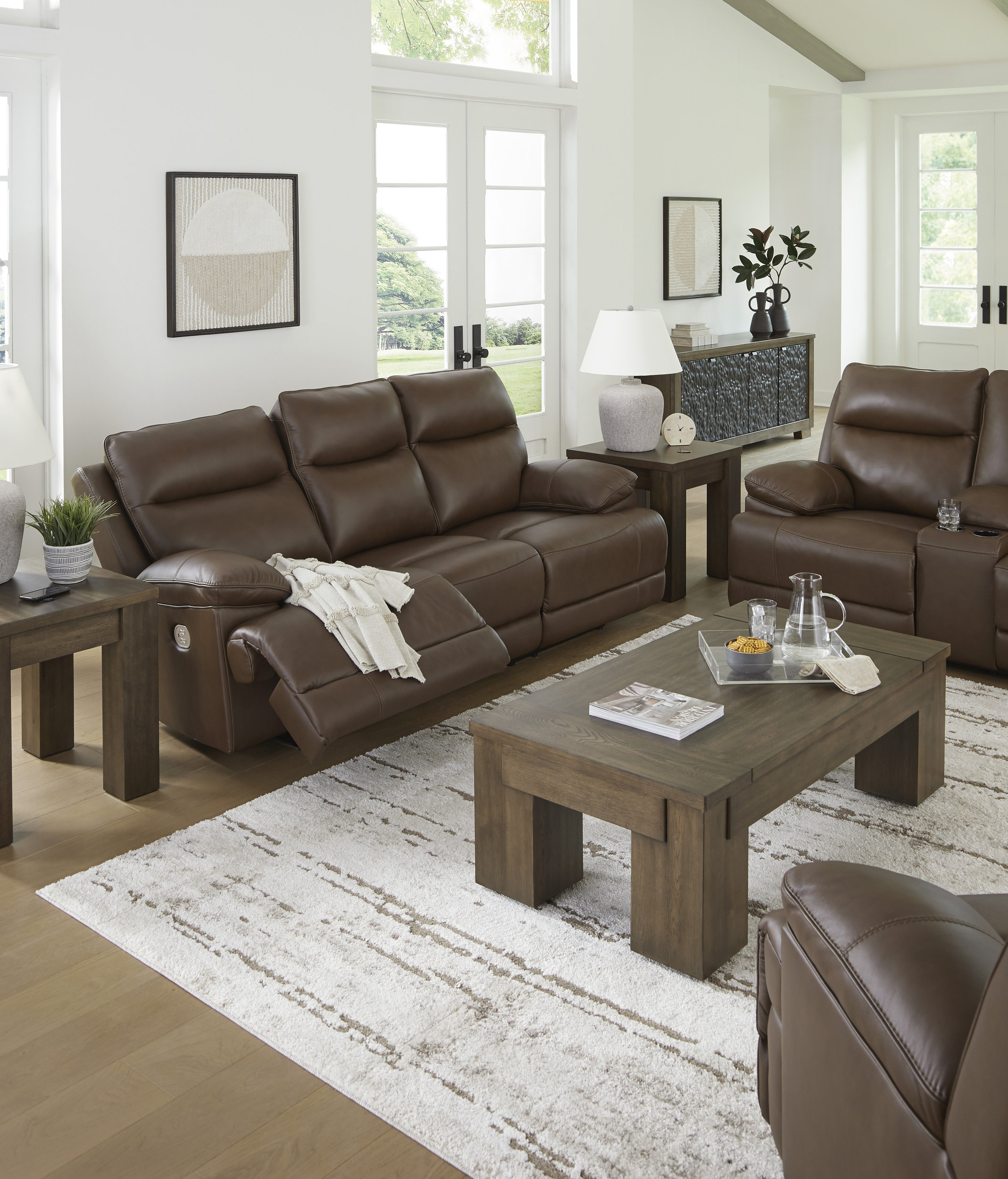 VonRyan Leather/PVC Power Reclining Sofa w/Adjustable Headrests
