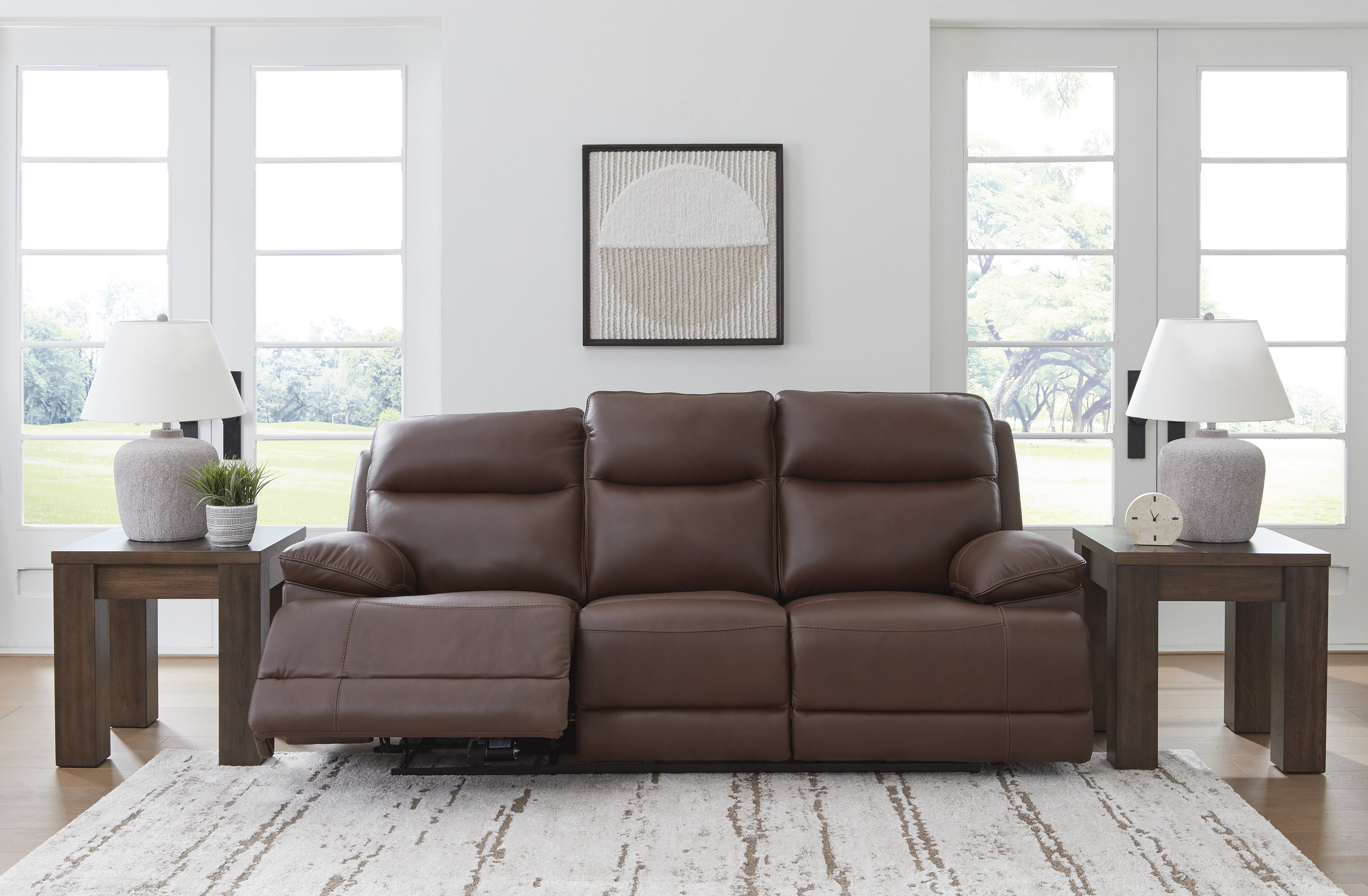 VonRyan Leather/PVC Power Reclining Sofa w/Adjustable Headrests