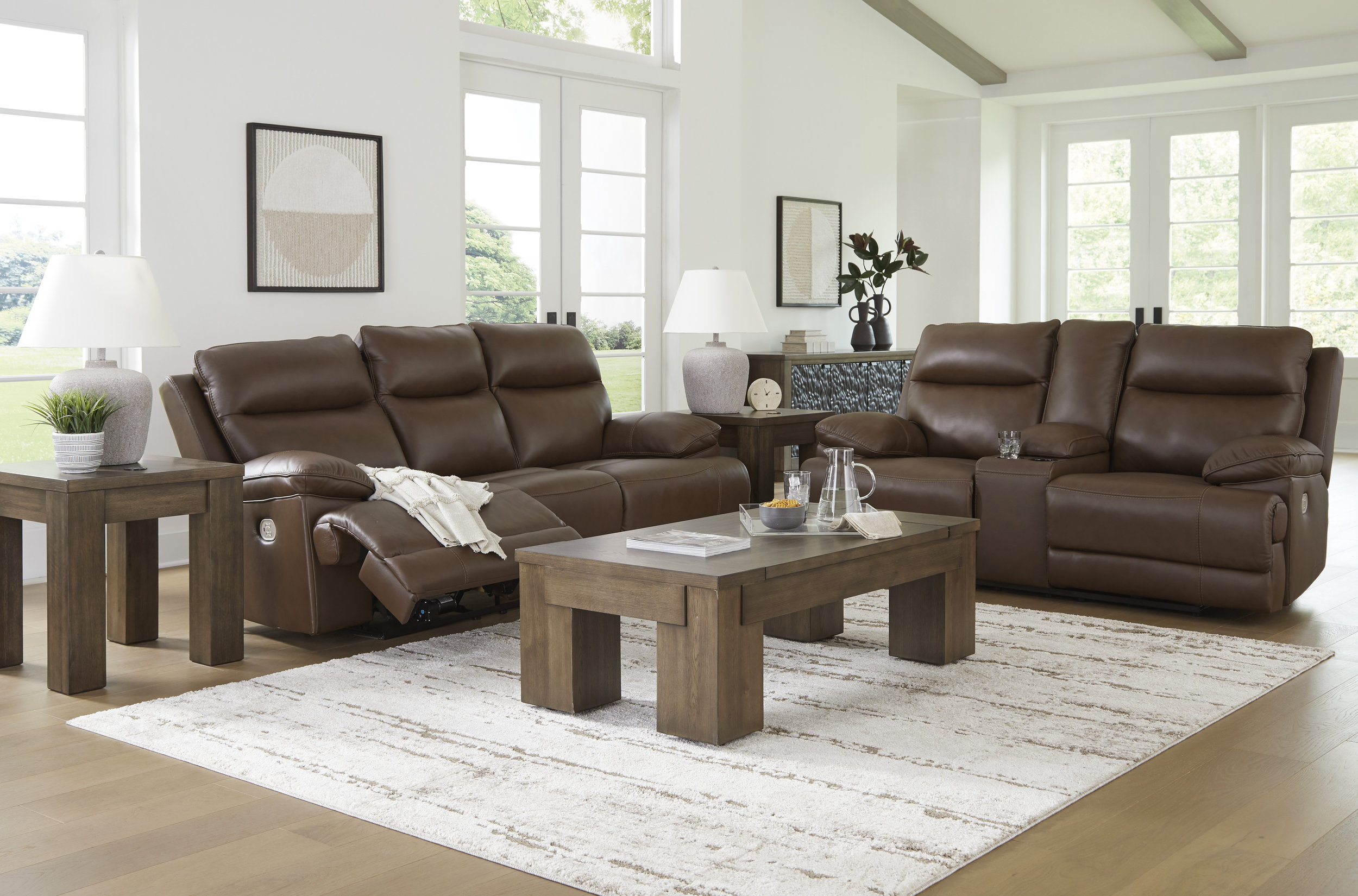 VonRyan Leather/PVC Power Reclining Sofa w/Adjustable Headrests