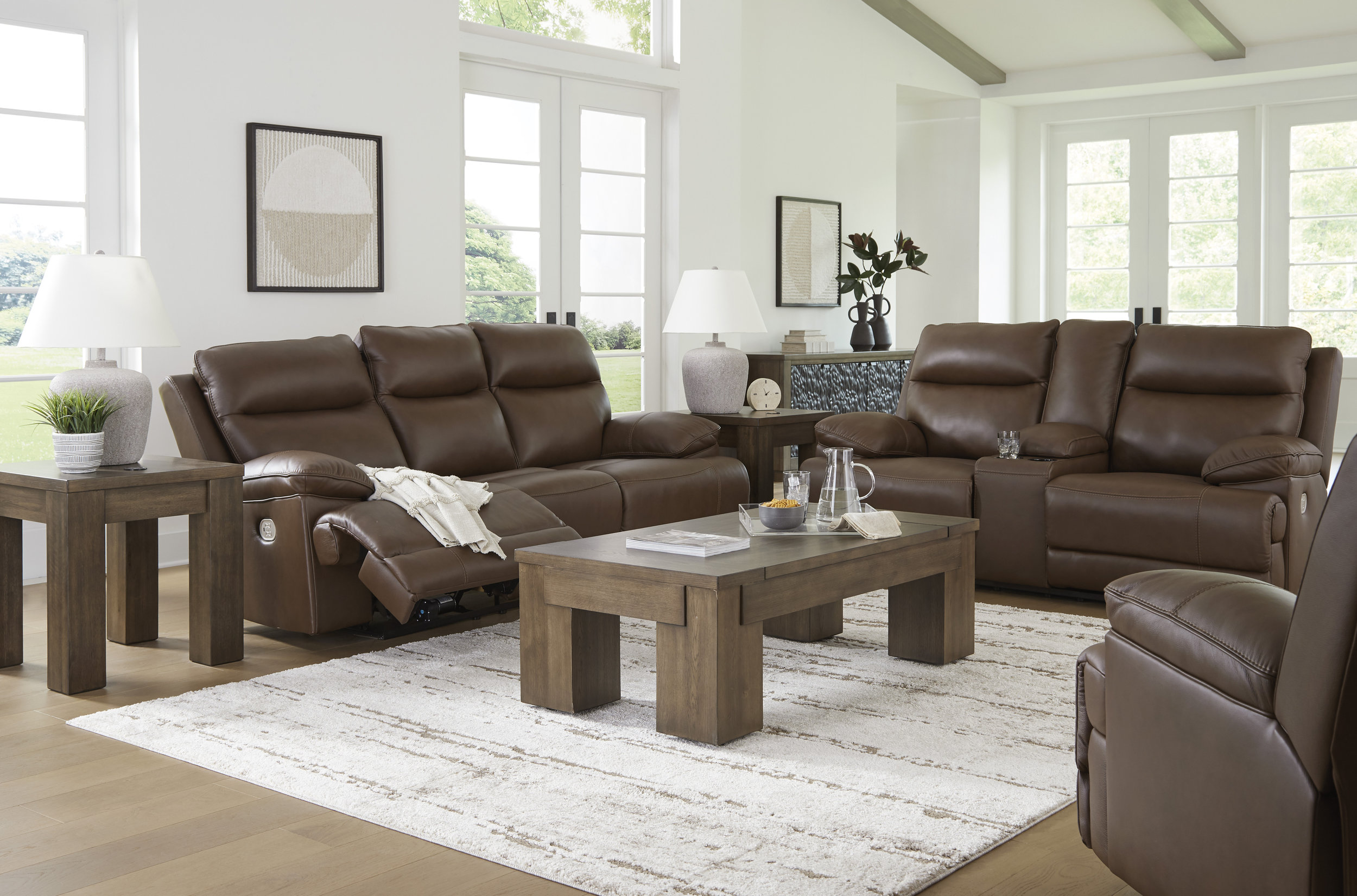 VonRyan Leather/PVC Power Reclining Sofa w/Adjustable Headrests
