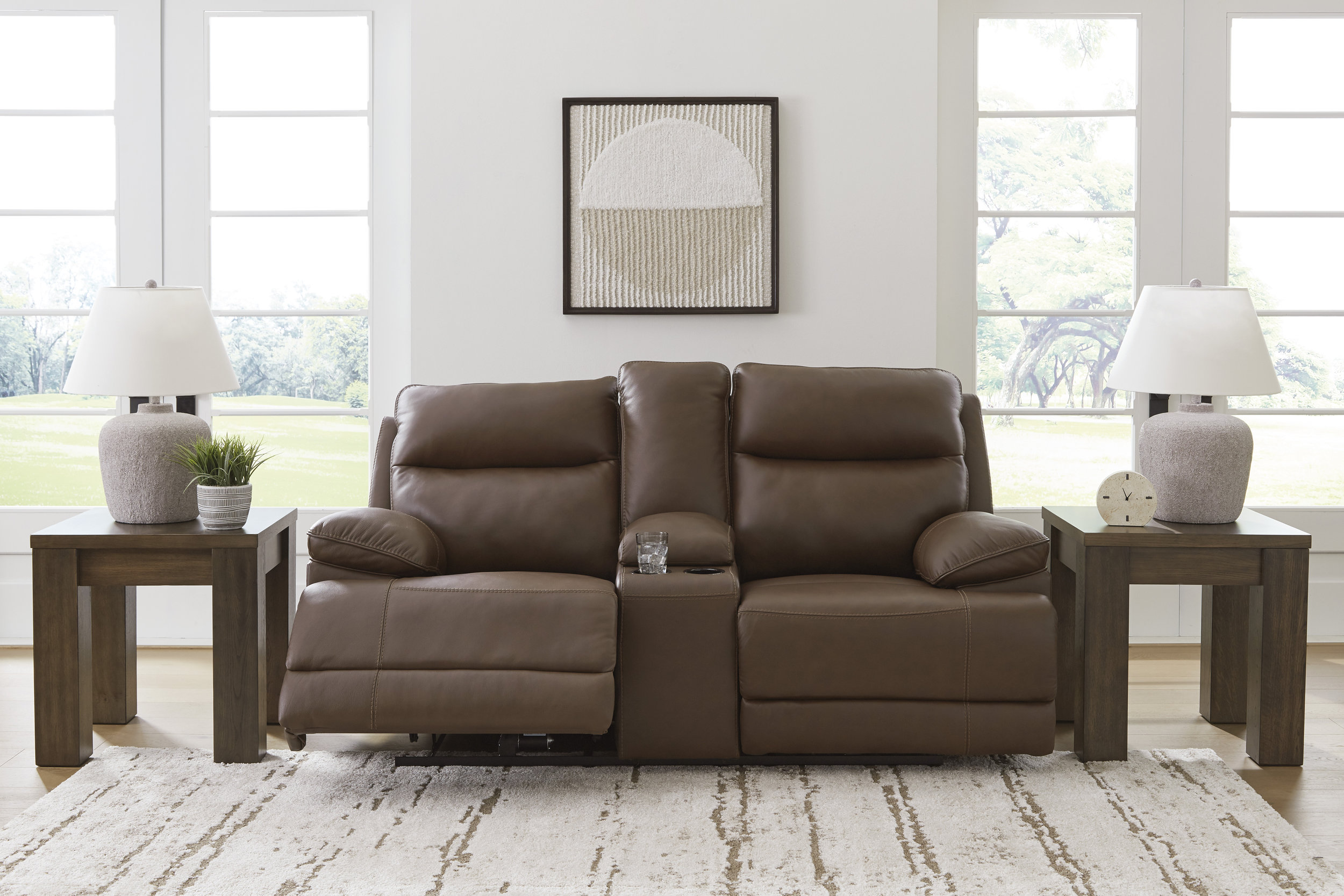 VonRyan Leather/PVC Power Reclining Loveseat w/Console & Adjustable Headrests