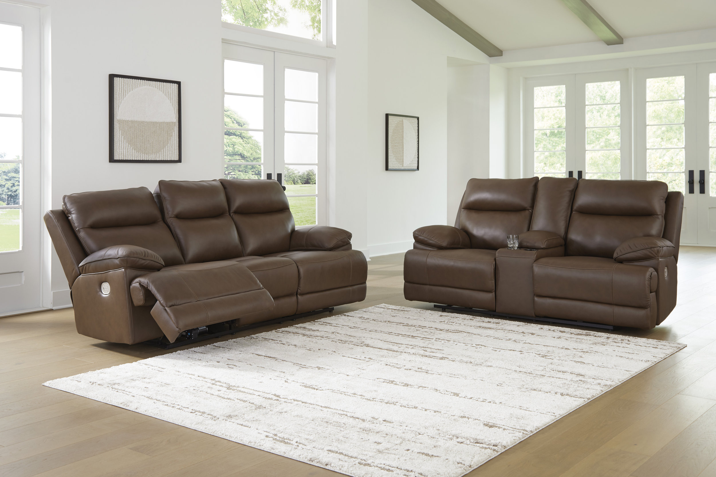 VonRyan Leather/PVC Power Reclining Loveseat w/Console & Adjustable Headrests