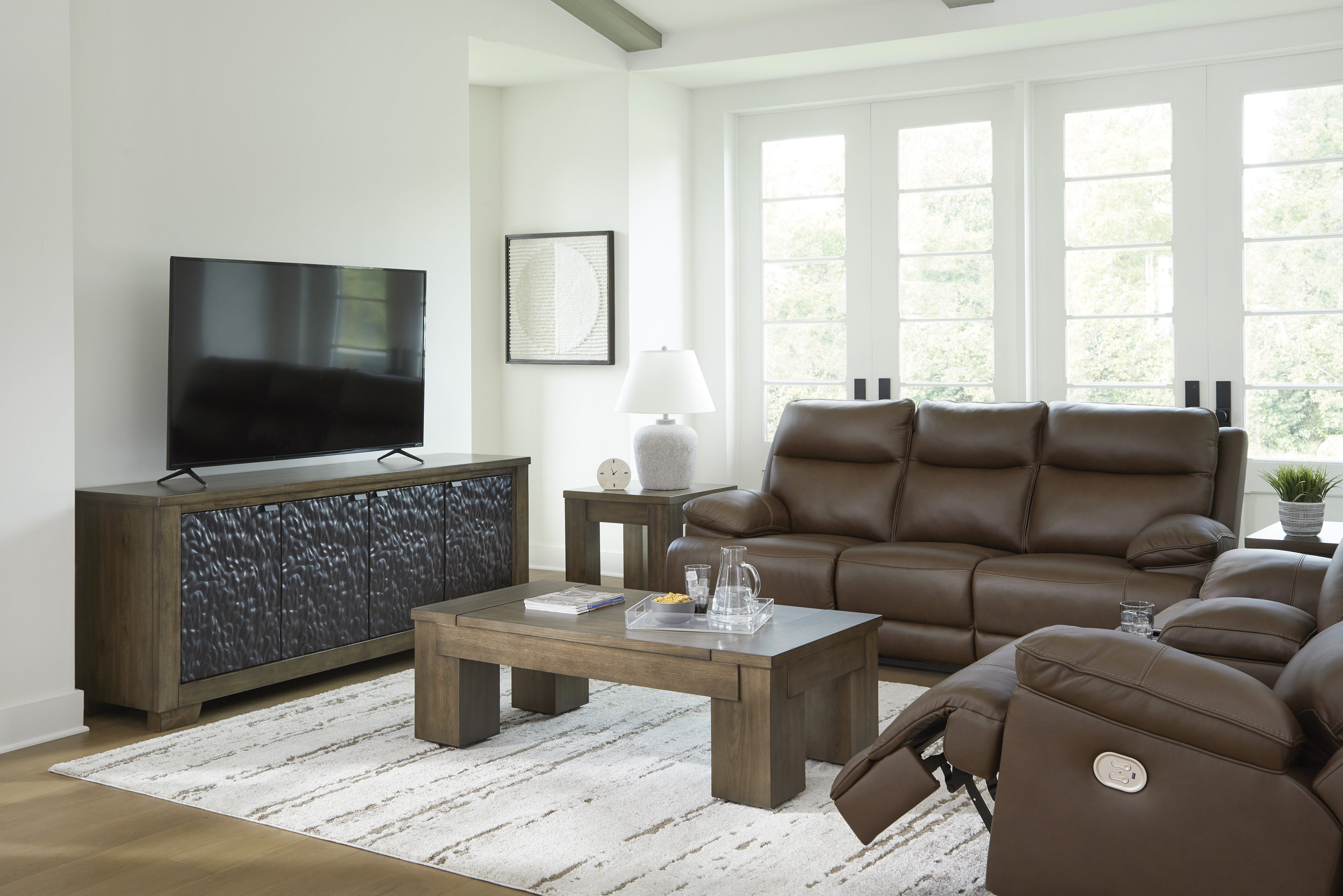 VonRyan Leather/PVC Power Reclining Loveseat w/Console & Adjustable Headrests