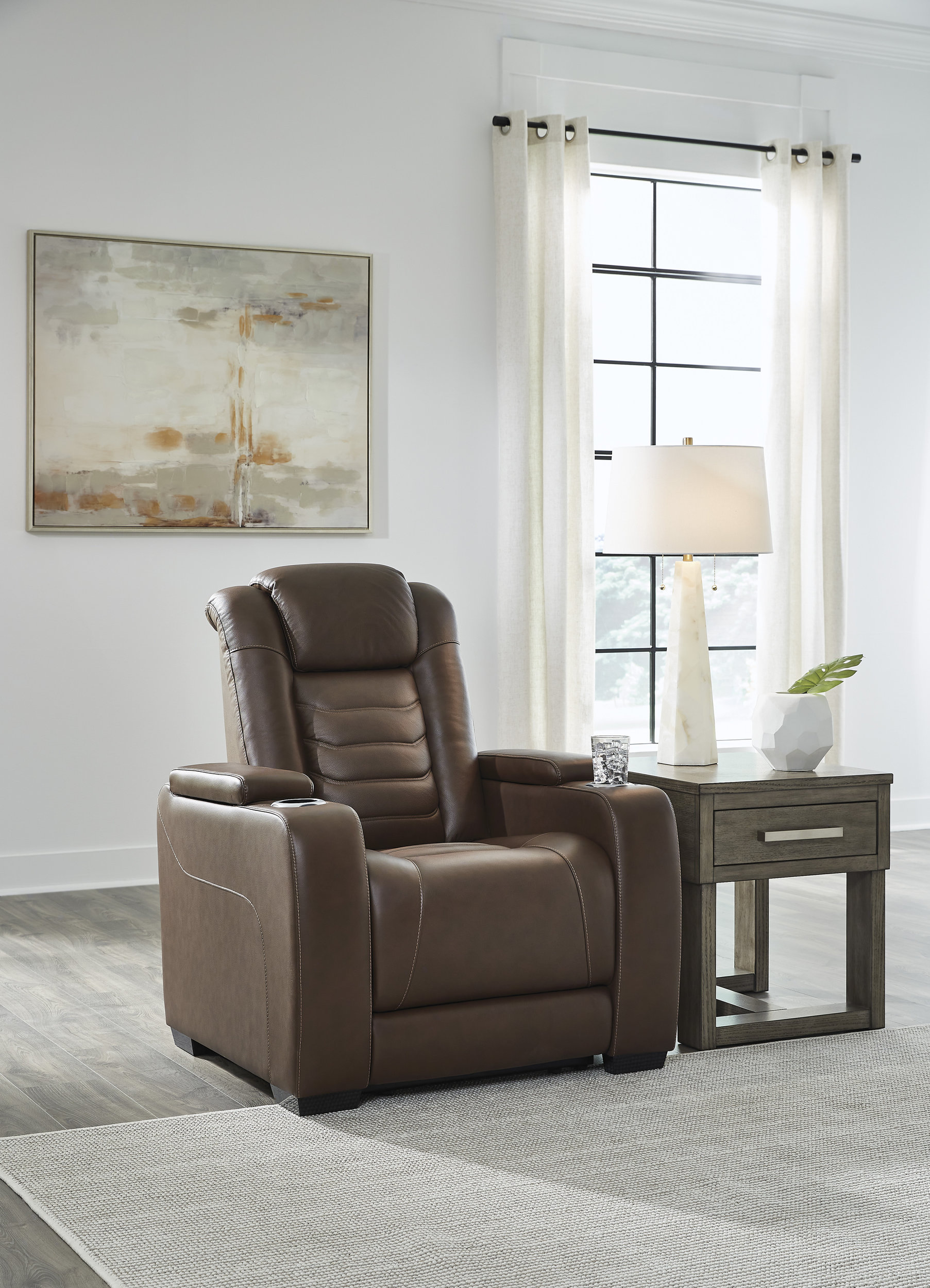 High Impact Leather/PVC Power Recliner w/Adjustable Headrest