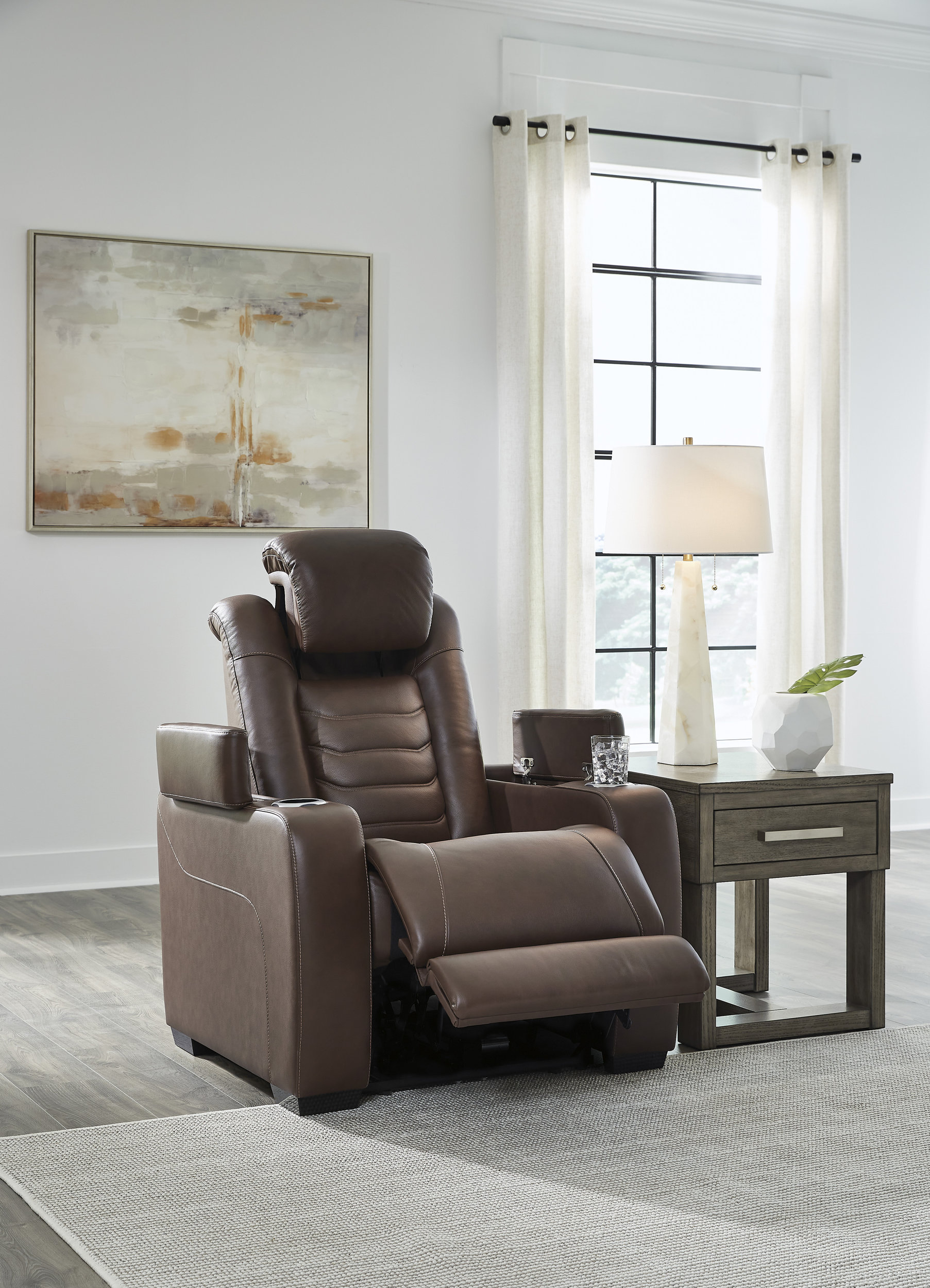High Impact Leather/PVC Power Recliner w/Adjustable Headrest