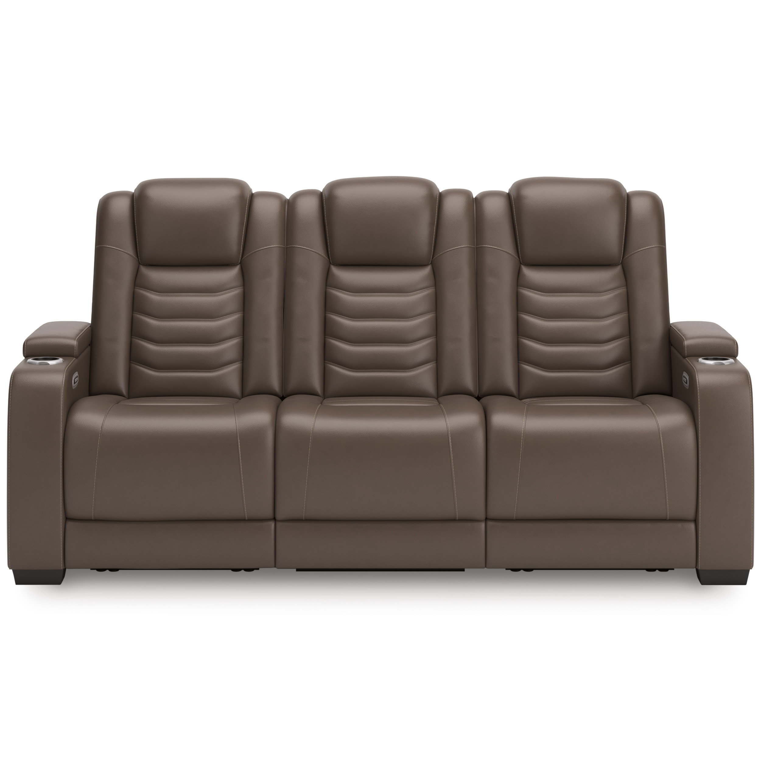 High Impact Leather/PVC Power Reclining Sofa w/Adjustable Headrest & Lighting