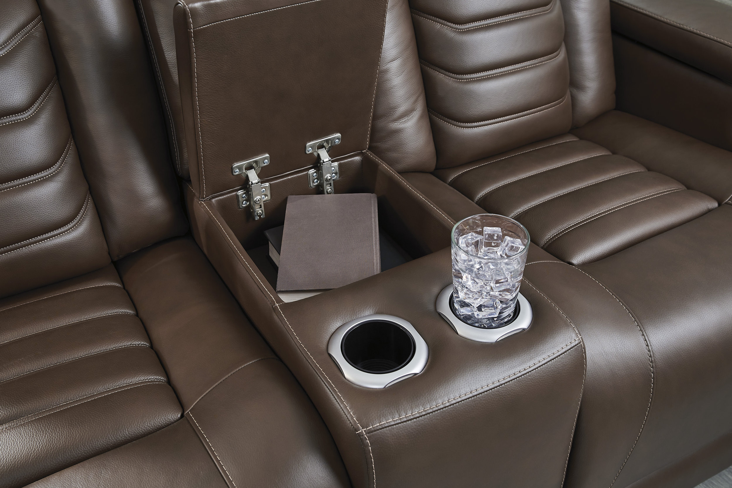 High Impact Leather/PVC Power Reclining Loveseat w/Console & Adjustable Headrests