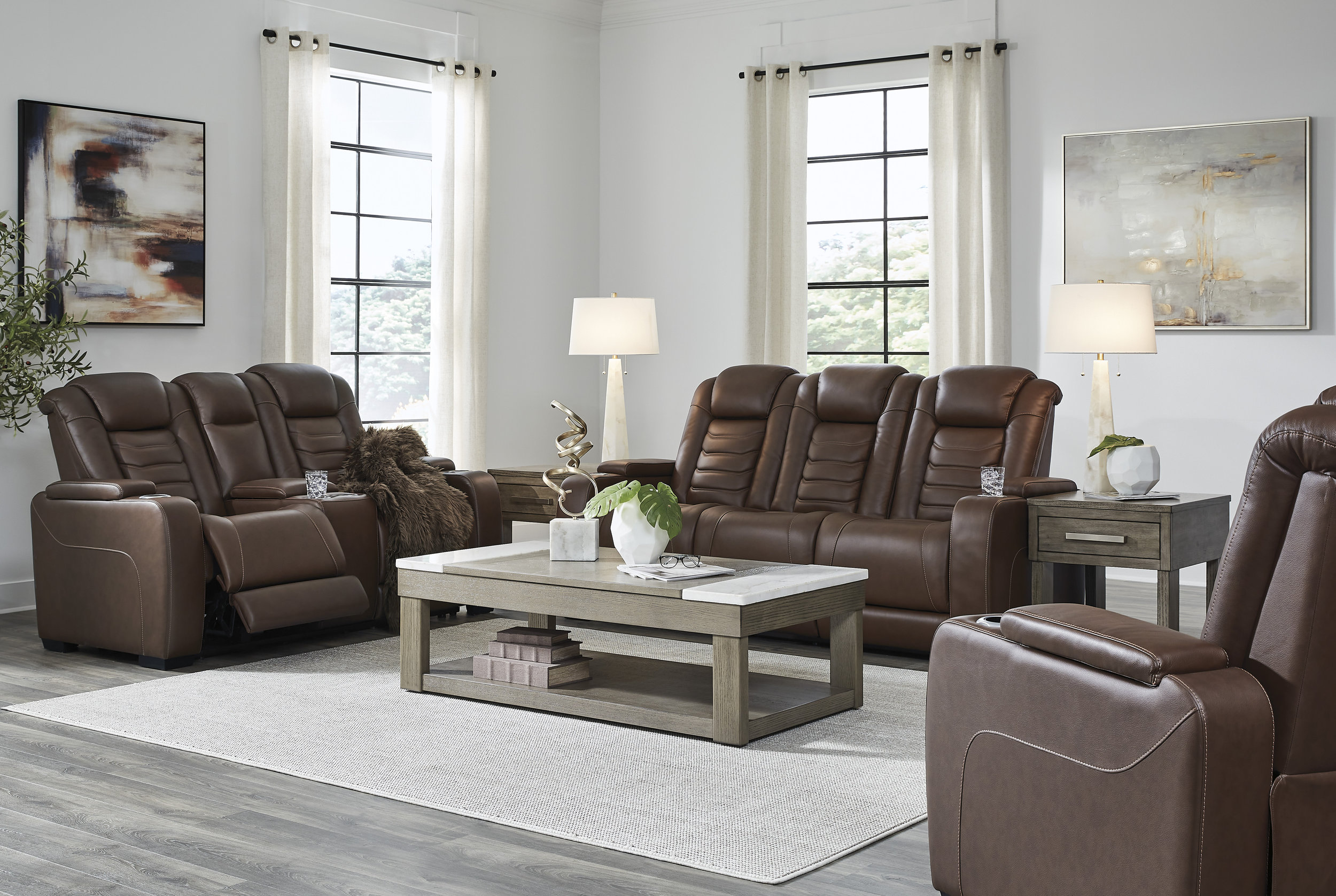 High Impact Leather/PVC Power Reclining Loveseat w/Console & Adjustable Headrests