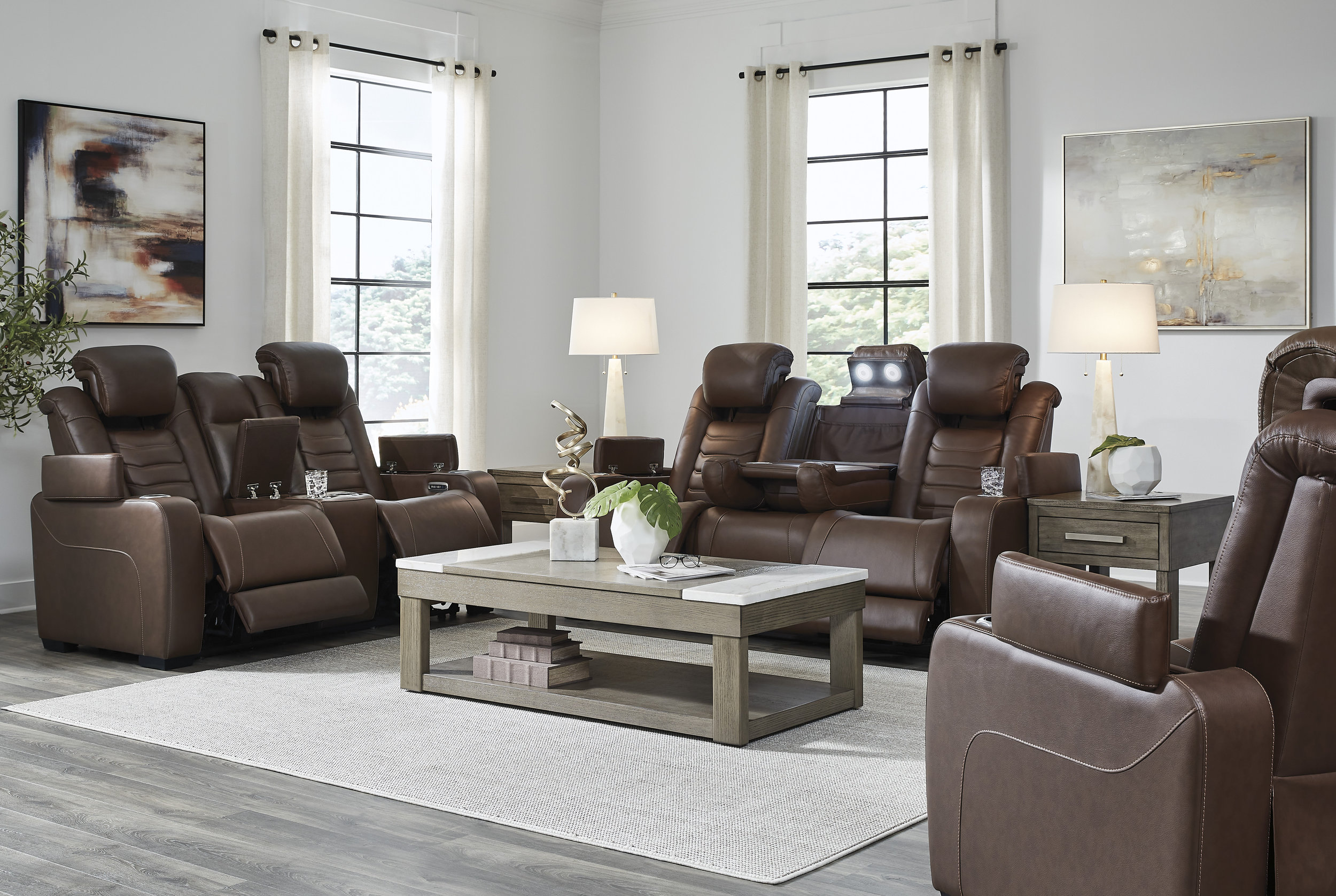 High Impact Leather/PVC Power Reclining Loveseat w/Console & Adjustable Headrests