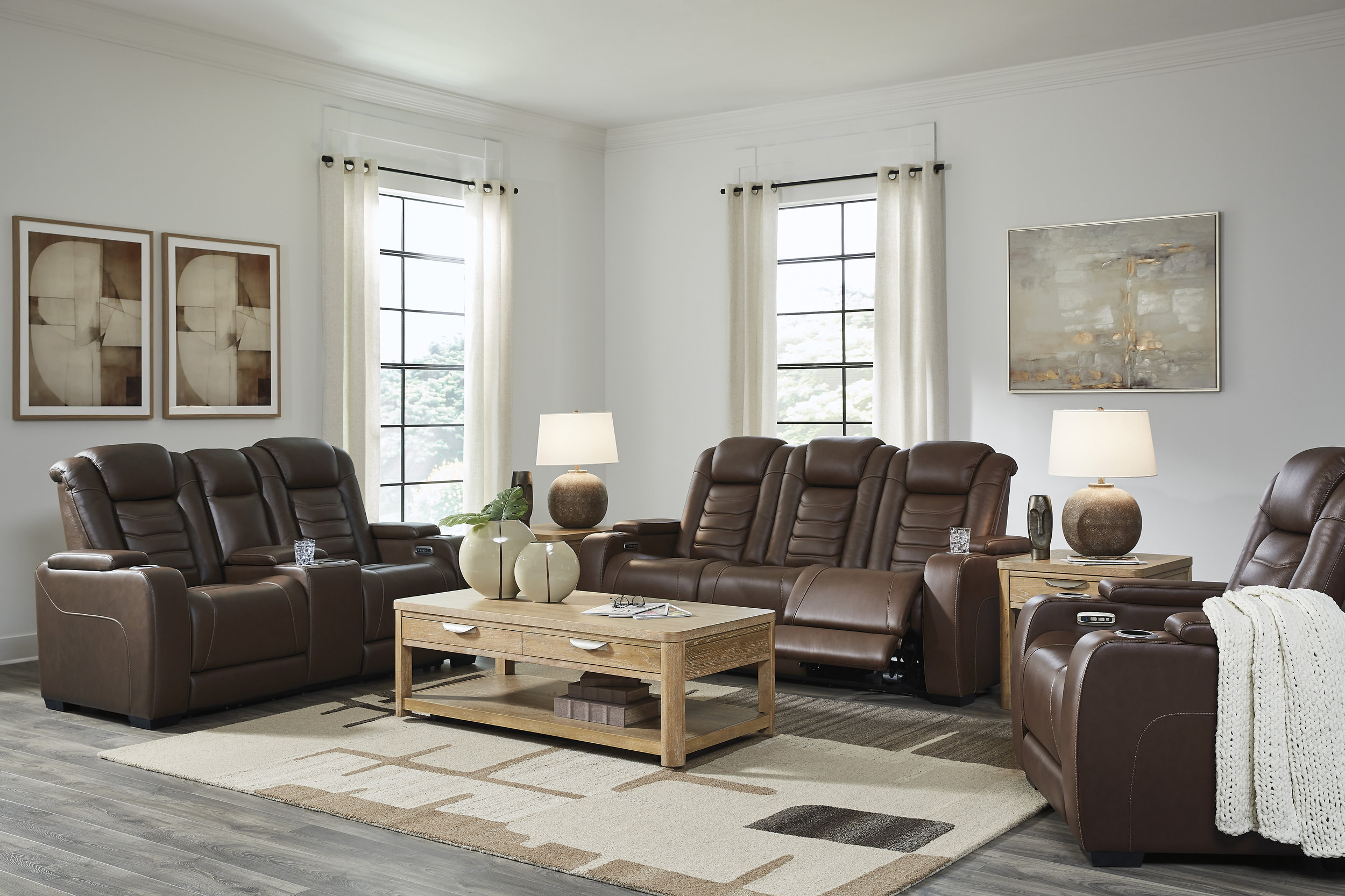 High Impact Leather/PVC Power Reclining Loveseat w/Console & Adjustable Headrests