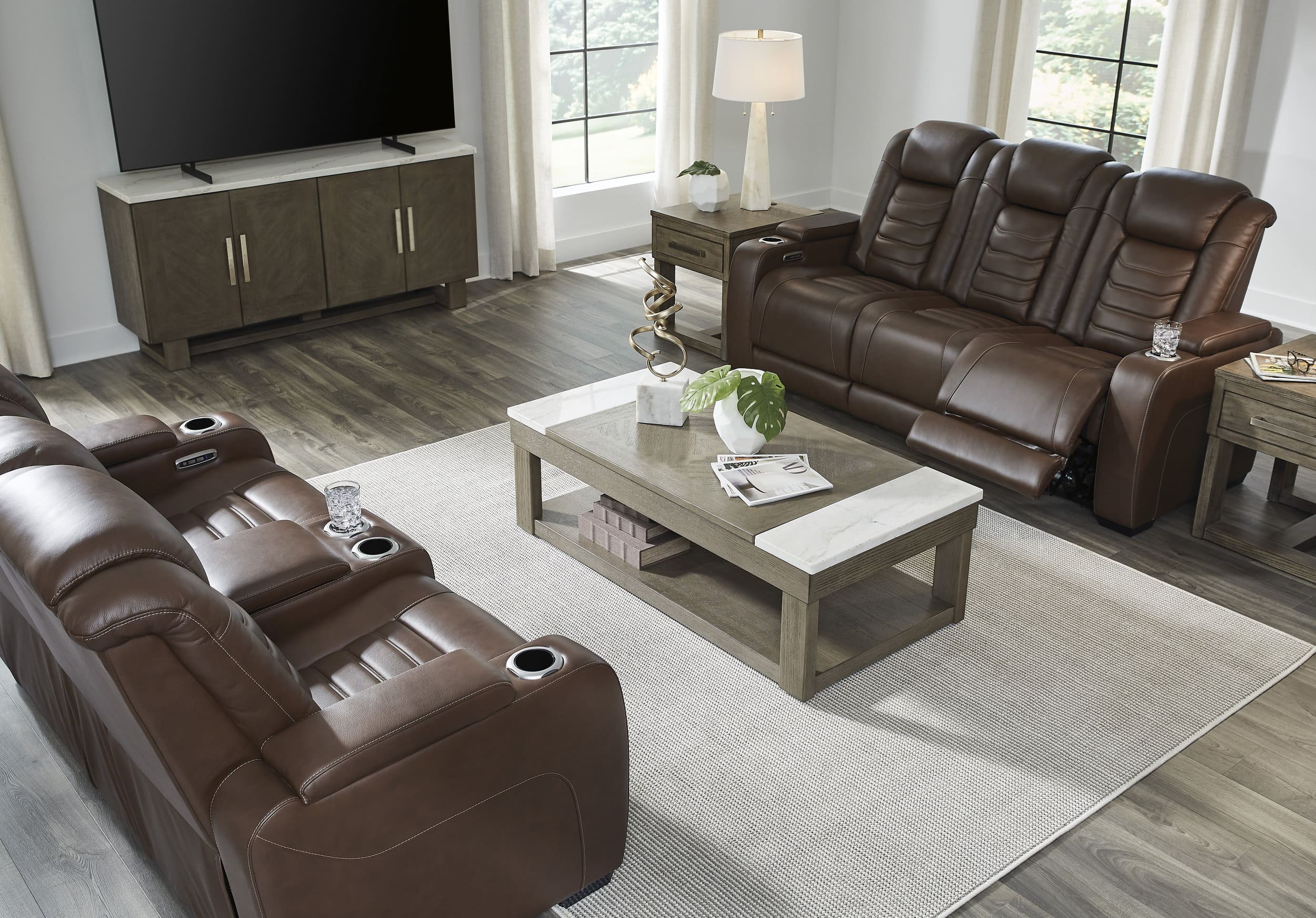 High Impact Leather/PVC Power Reclining Living Room Set