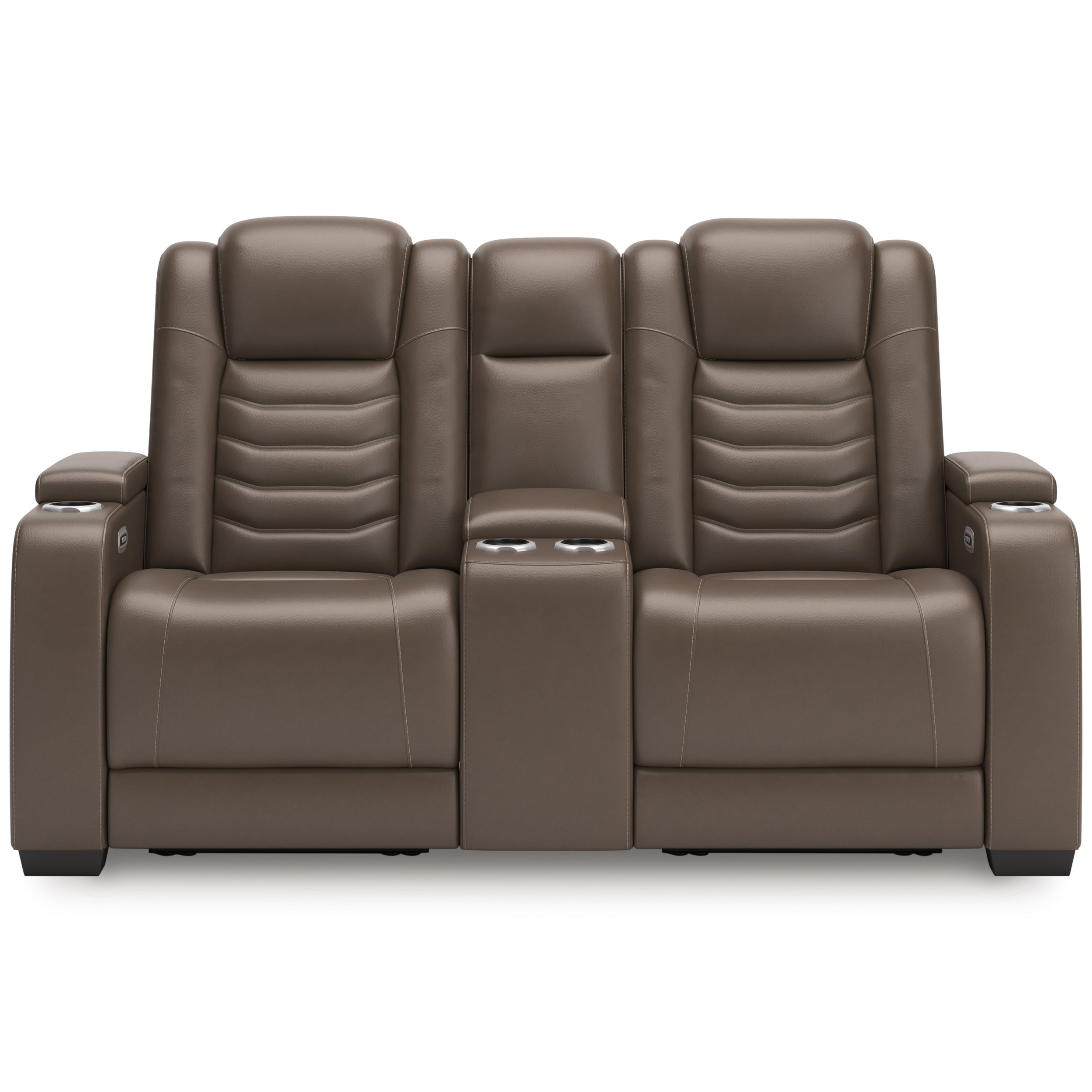 High Impact Leather/PVC Power Reclining Loveseat w/Console & Adjustable Headrests
