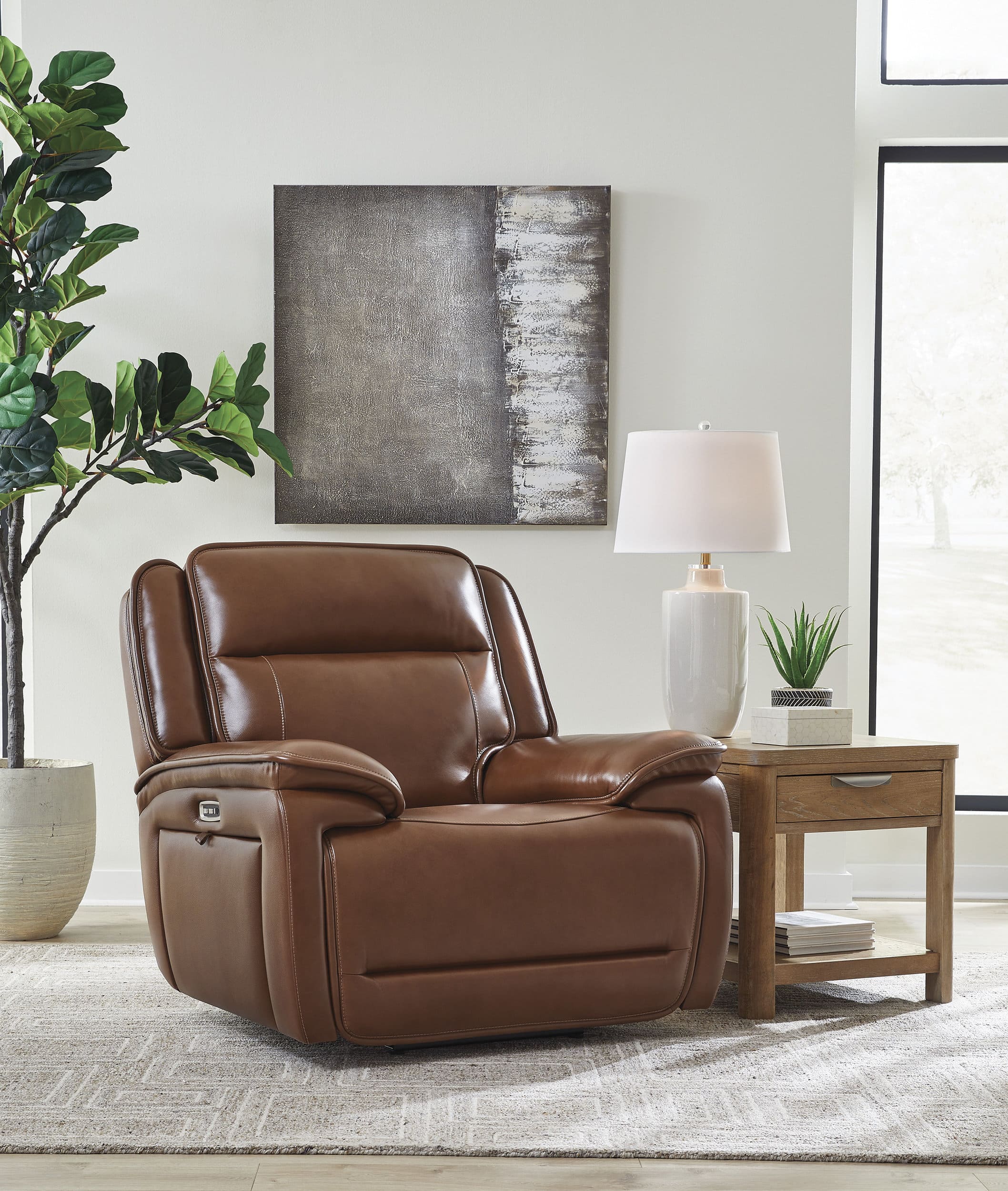 Healy Pier Leather/PVC Power Recliner w/Adjustable Headrest