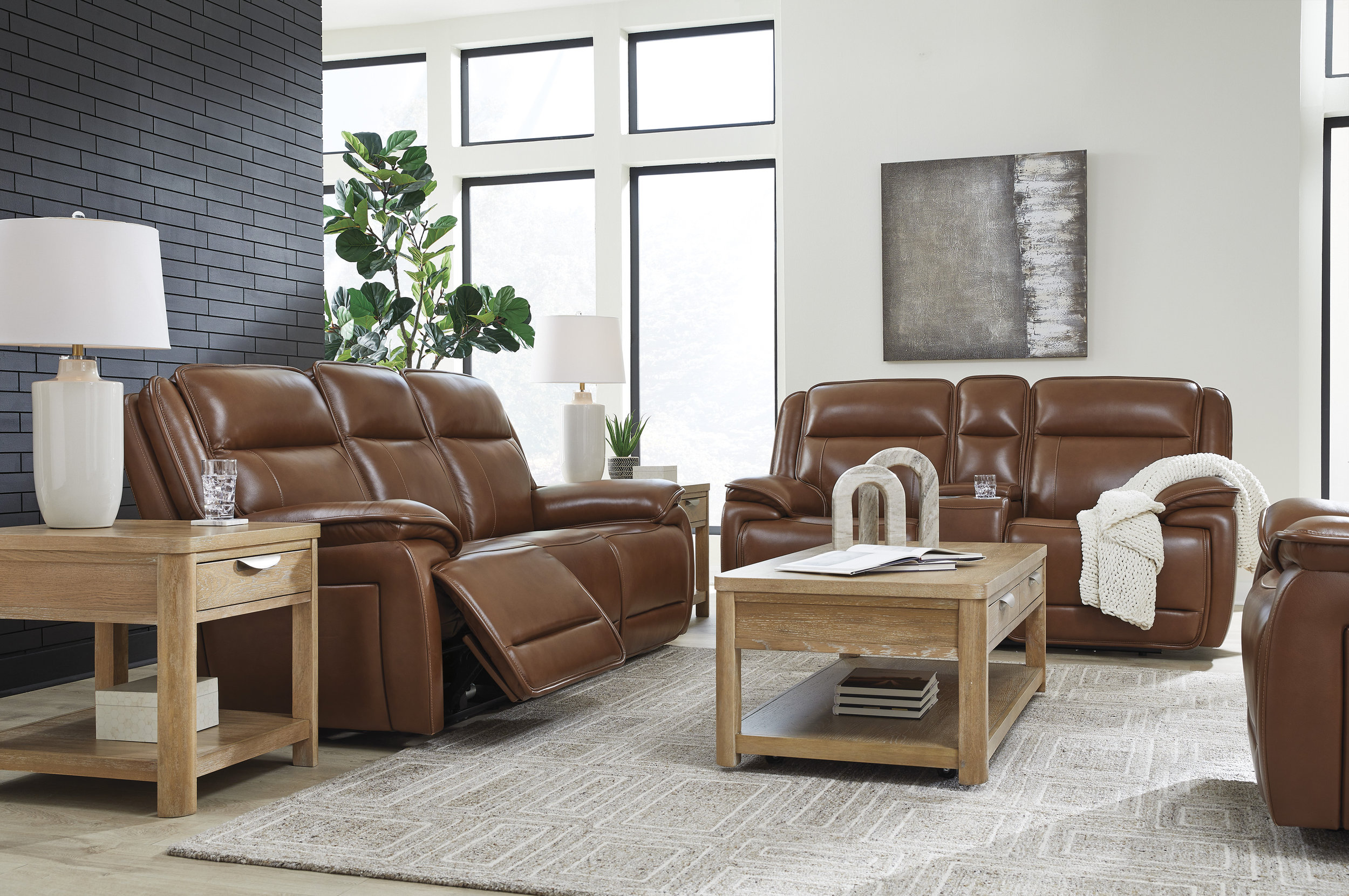 Healy Pier Leather/PVC Power Reclining Sofa w/Adjustable Headrests