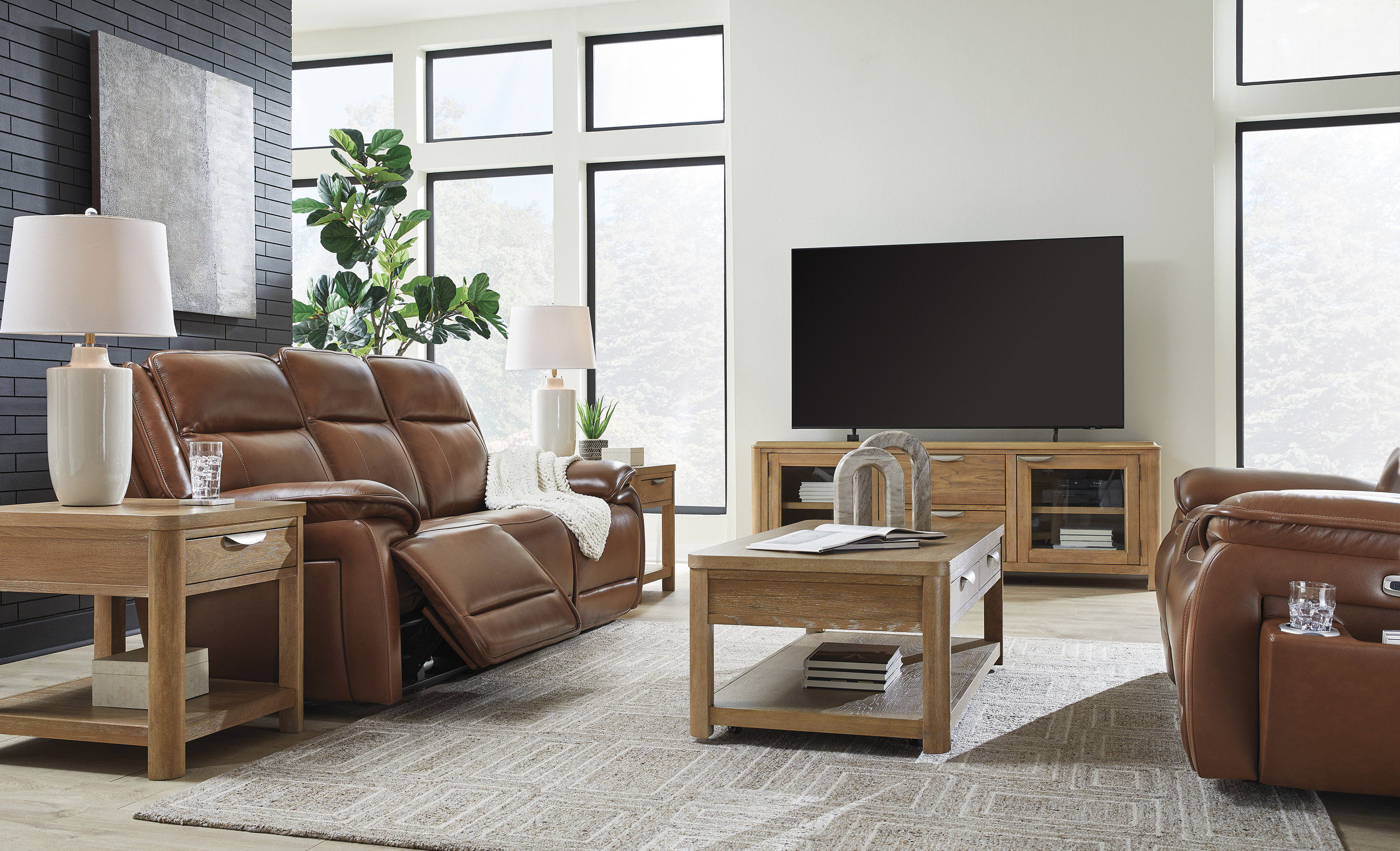 Healy Pier Leather/PVC Power Reclining Living Room Set