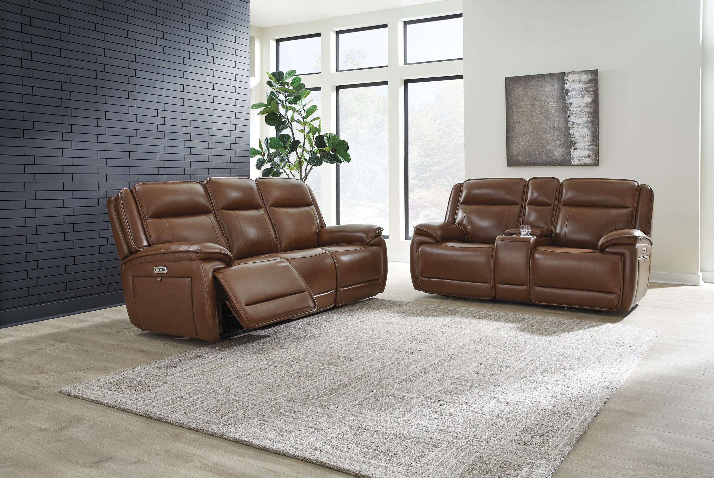 Healy Pier Leather/PVC Power Reclining Sofa w/Adjustable Headrests