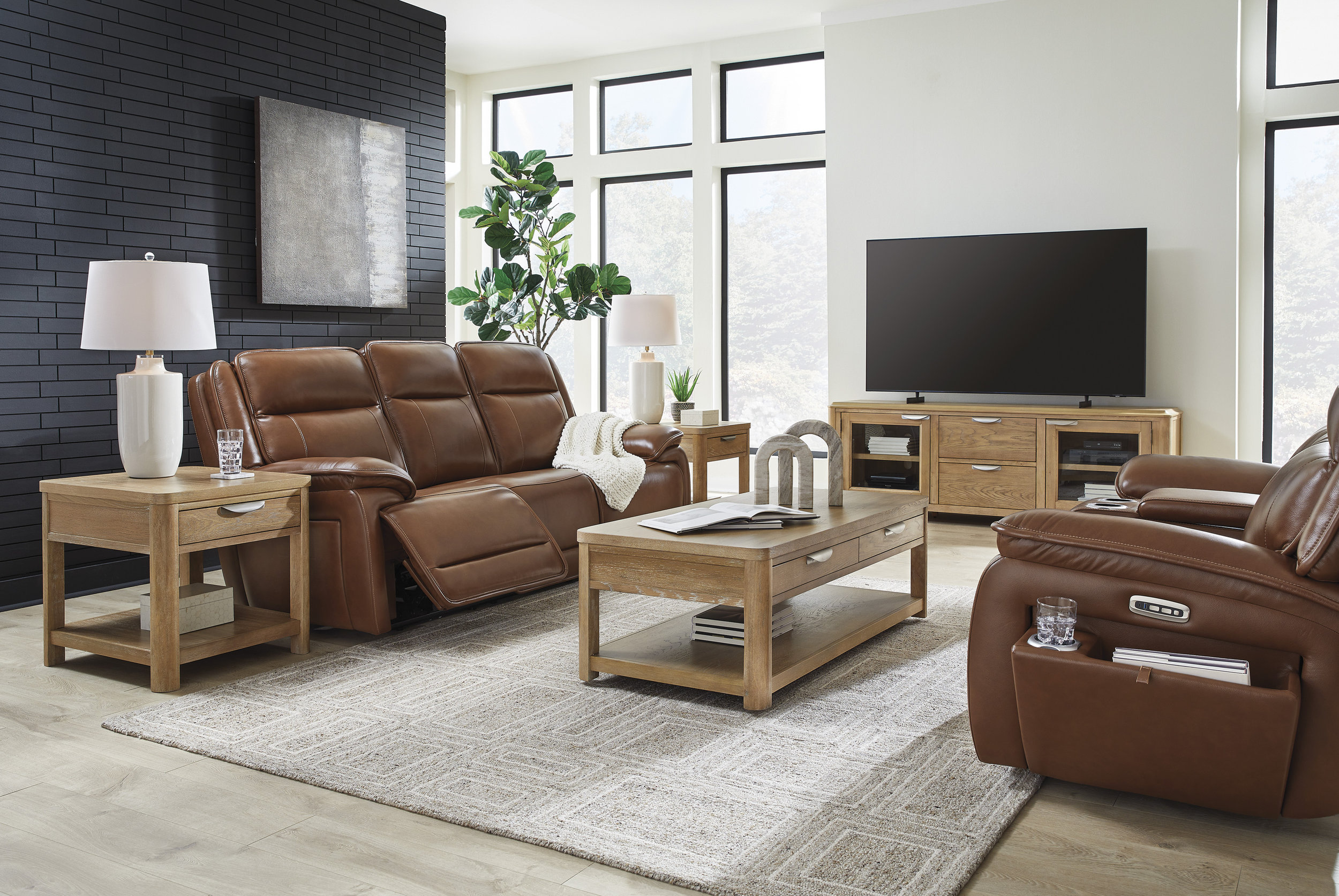 Healy Pier Leather/PVC Power Reclining Living Room Set
