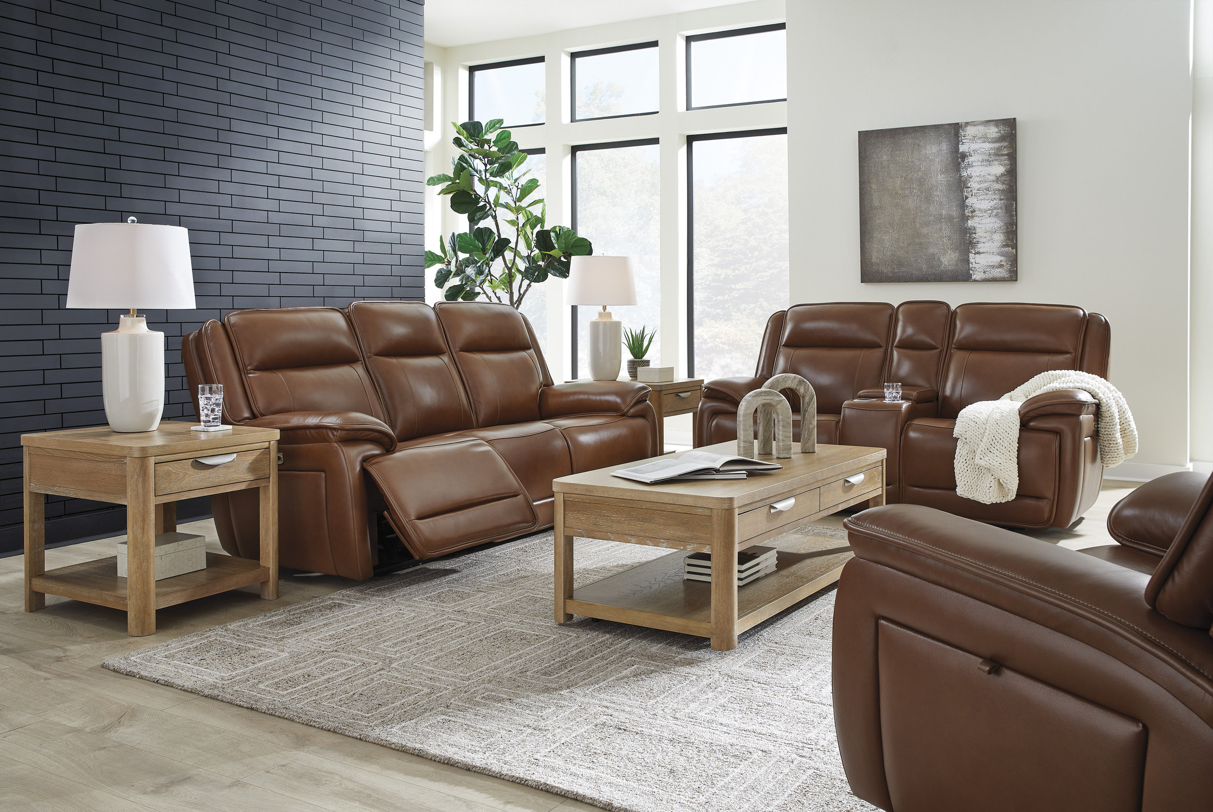 Healy Pier Leather/PVC Power Reclining Living Room Set