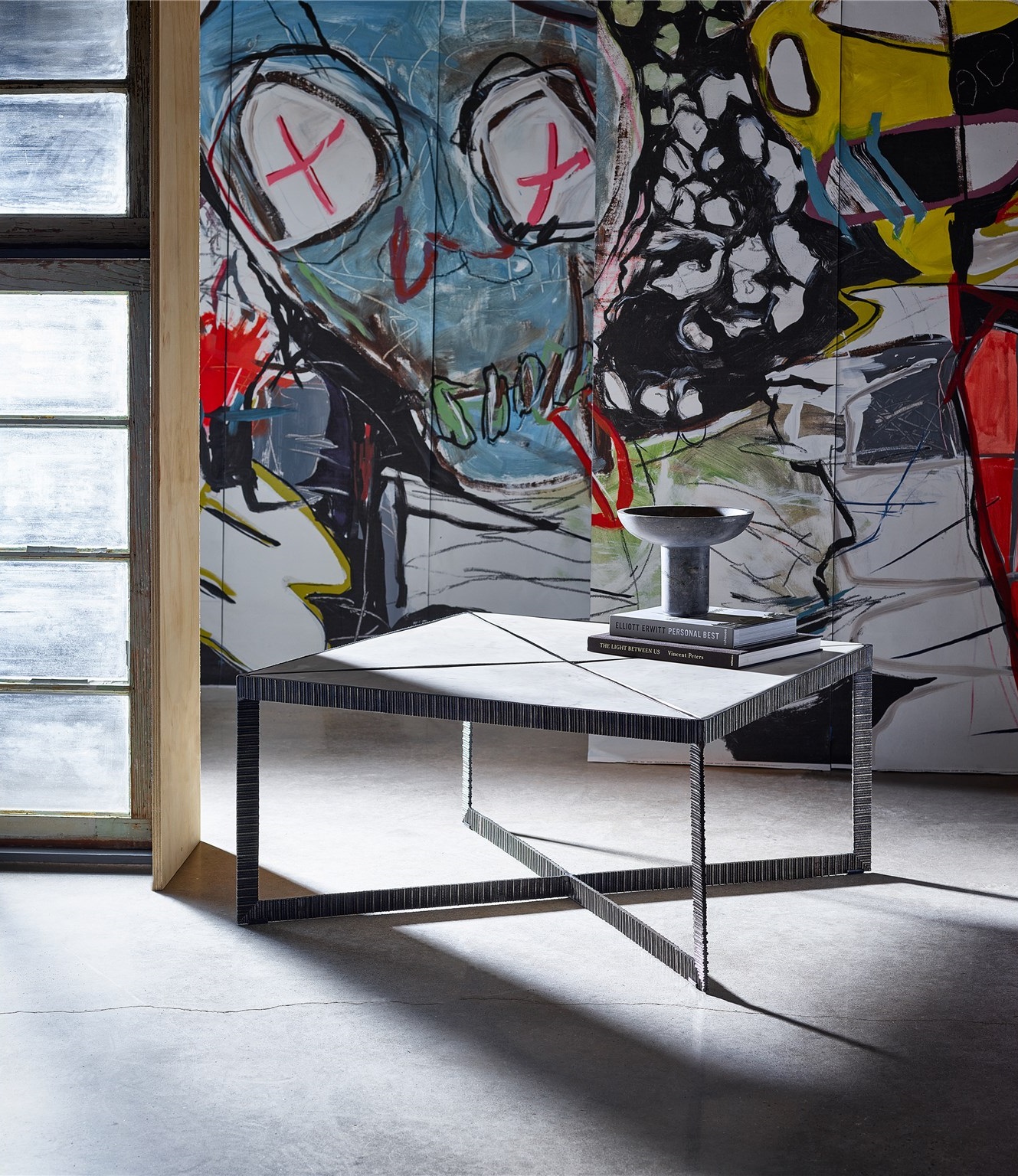Abstraction Marble/Aluminum Sqaure Coffee Table