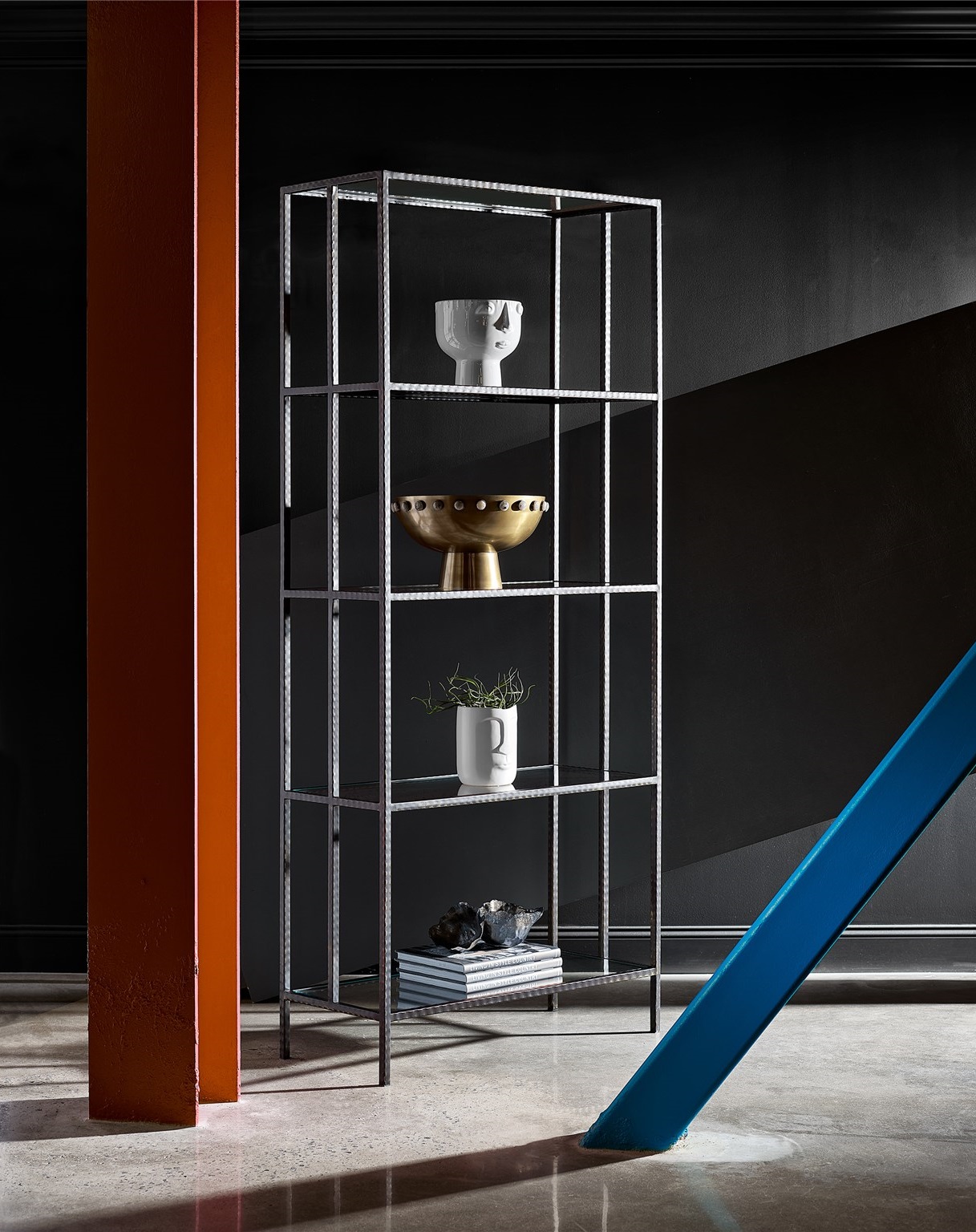 Industrial Etagere Steel/Glass Shelf