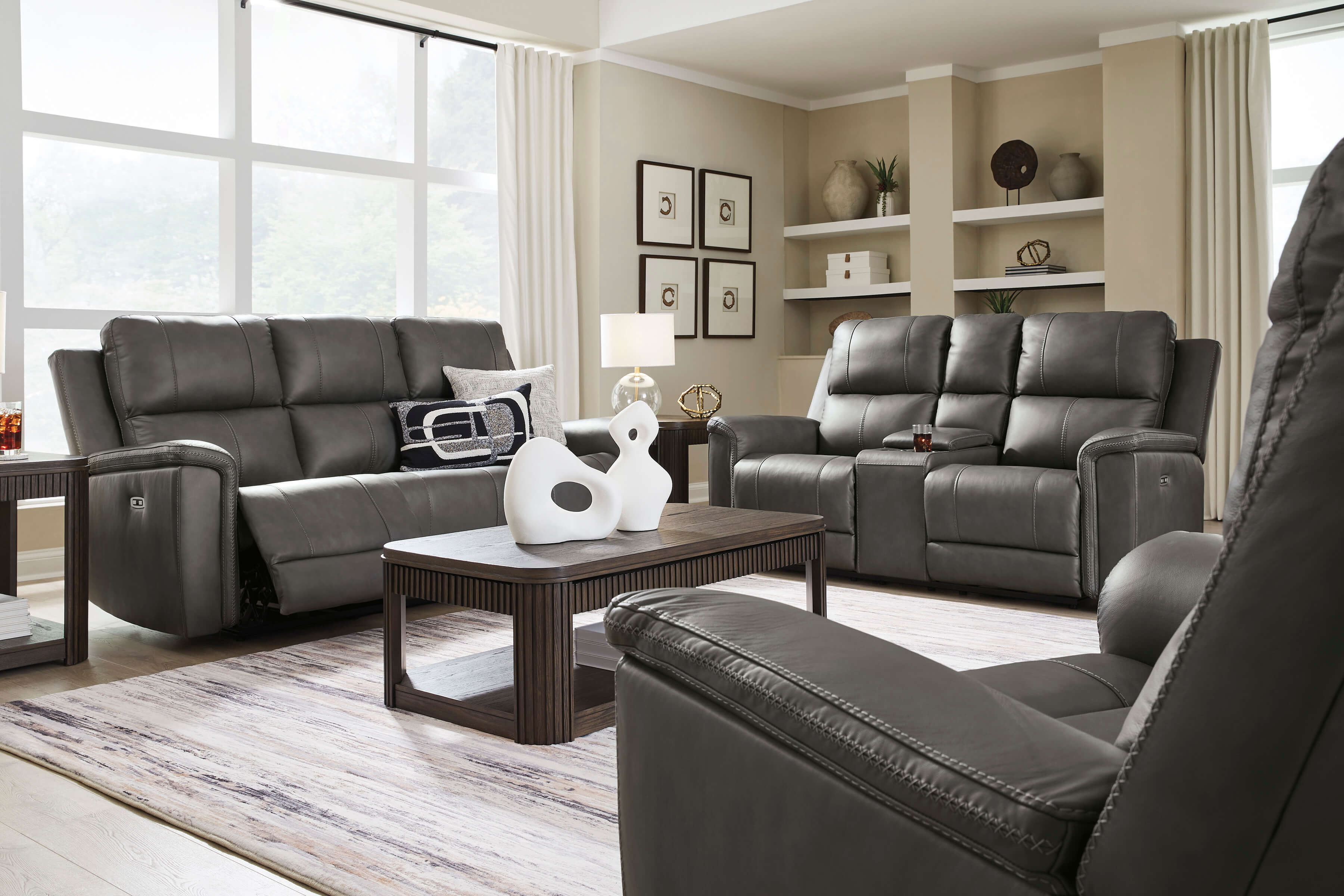 Bleckley Leather/PVC Power Reclining Living Set