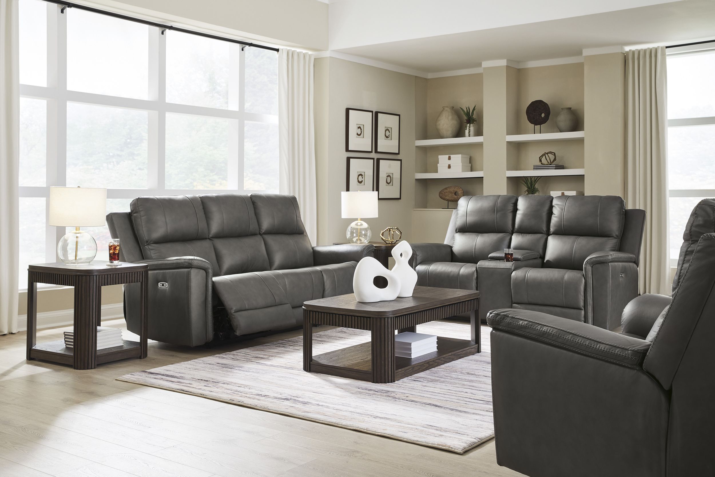 Bleckley Leather/PVC Power Reclining Living Set