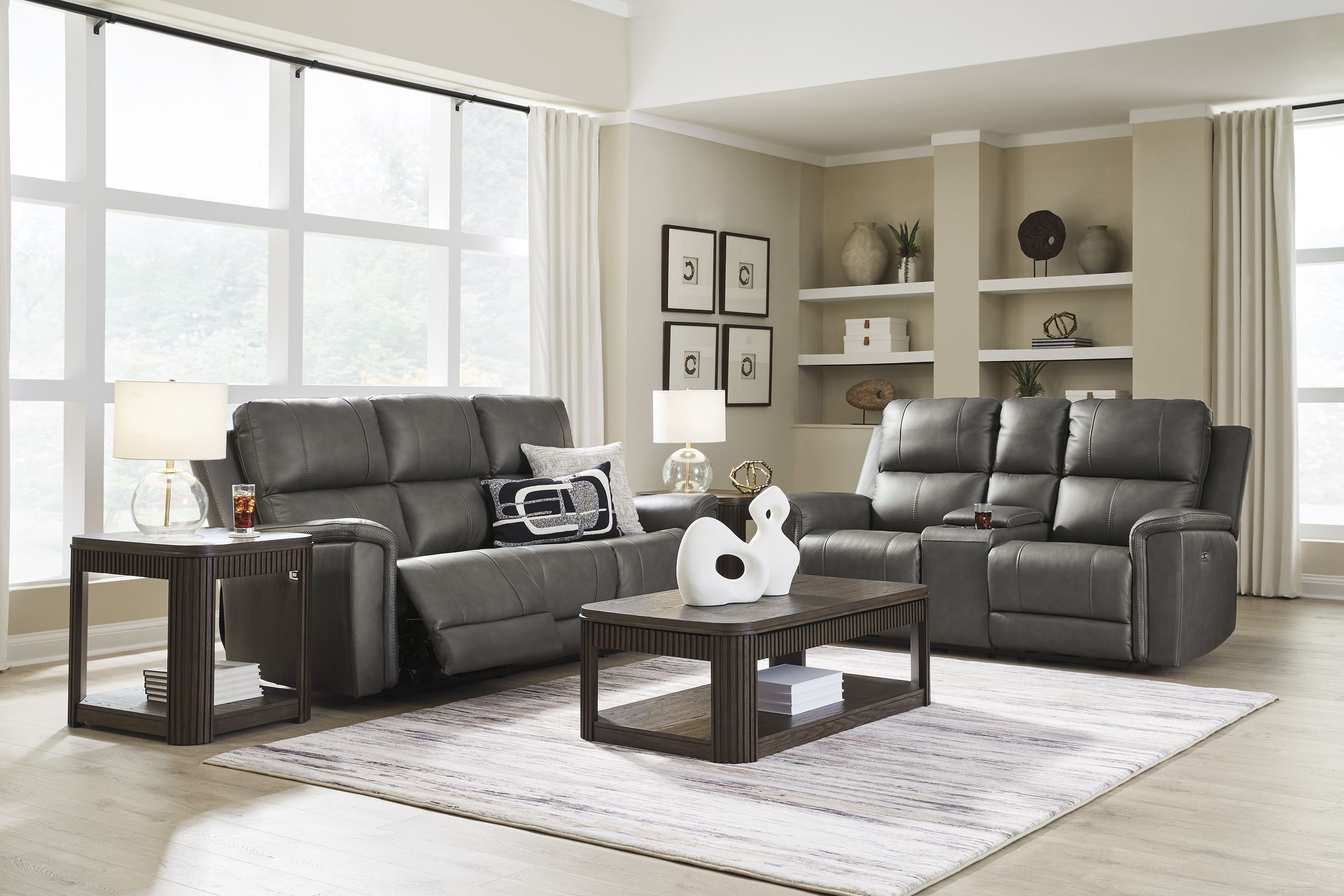 Bleckley Leather/PVC Power Reclining Living Set