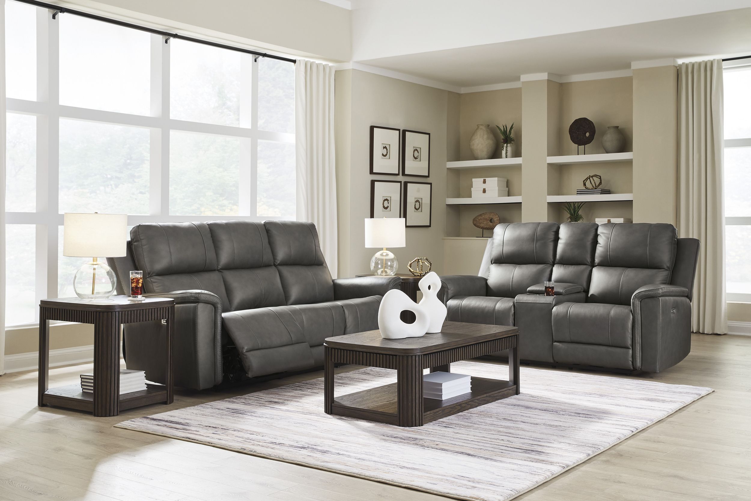 Bleckley Leather/PVC Power Reclining Living Set
