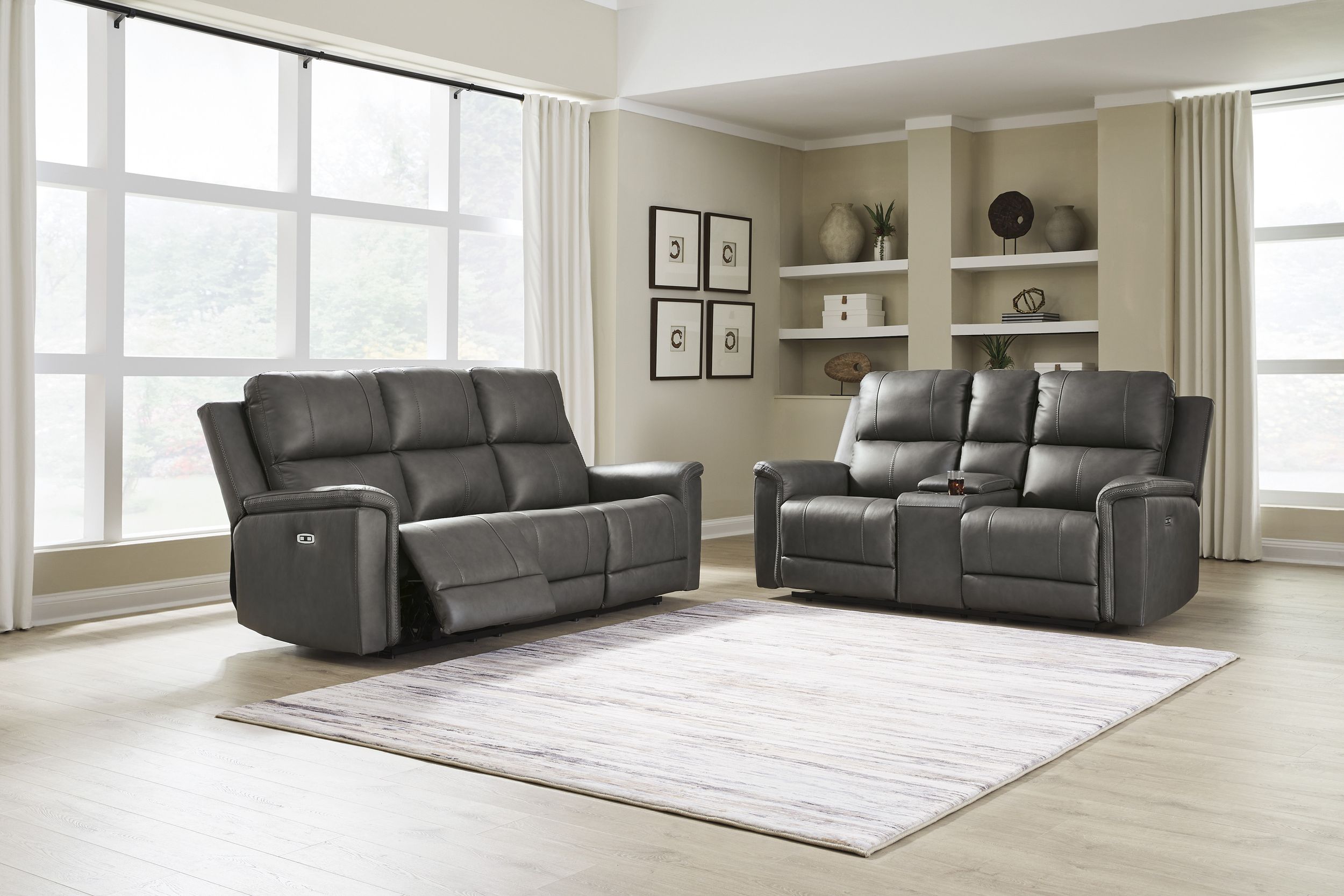 Bleckley Leather/PVC Power Reclining Sofa w/Adjustable Headrests