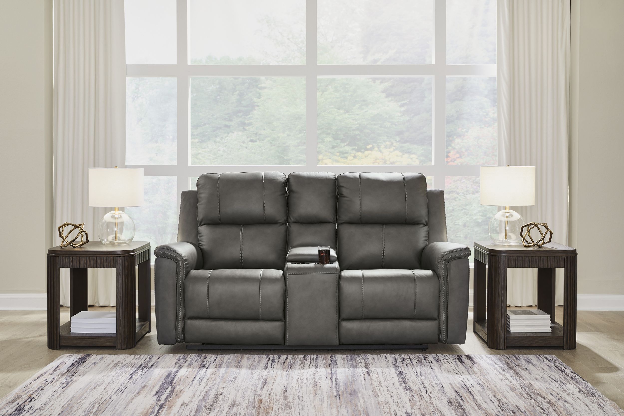 Bleckley Leather/PVC Power Reclining Loveseat w/Console & Adjustable Headrests
