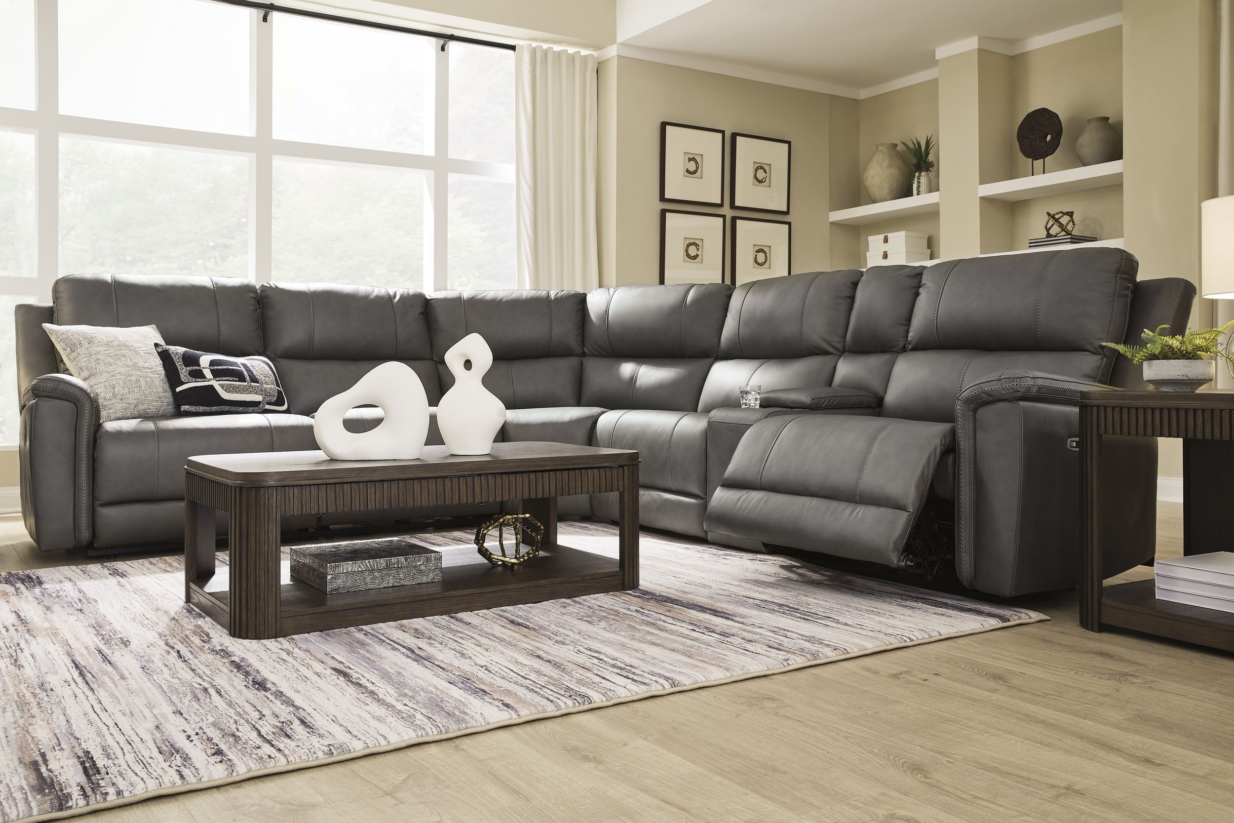 Bleckley 6-Piece Leather/PVC Power Reclining L-Shaped Sectional Sofa